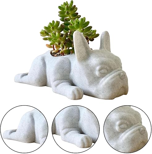 Miniatura 2 de French Bulldog - Macetas de resina para suculentas para perros, mini maceta de aire para cachorros, maceta pequeña para plantas, bonitas macetas de