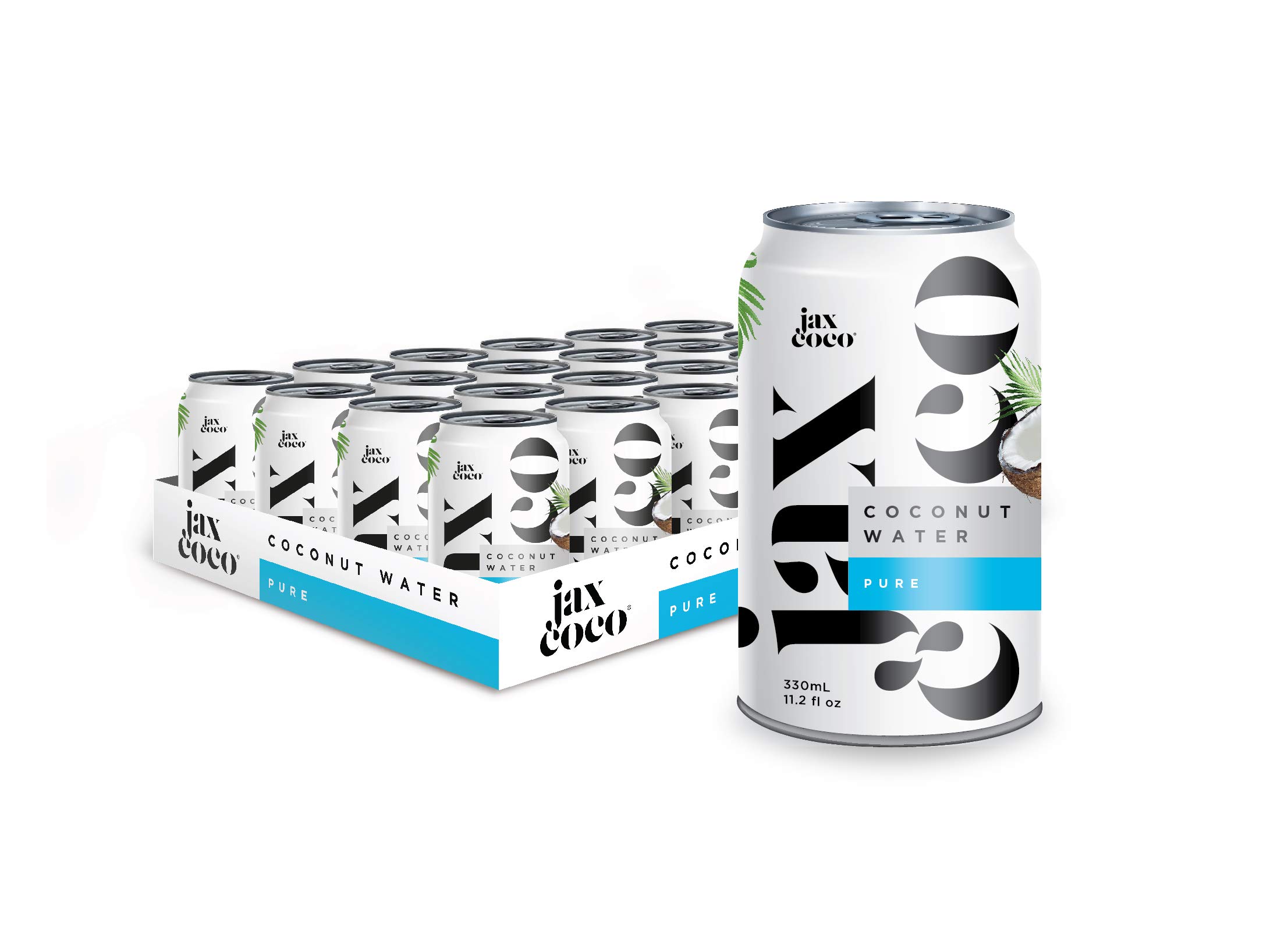 Jax Coco - 100% Pure Coconut Water - 24x 330ML - No Added Sugar - Low Calorie - Recyclable Tin Can Packaging - Water From Filipino Coconuts