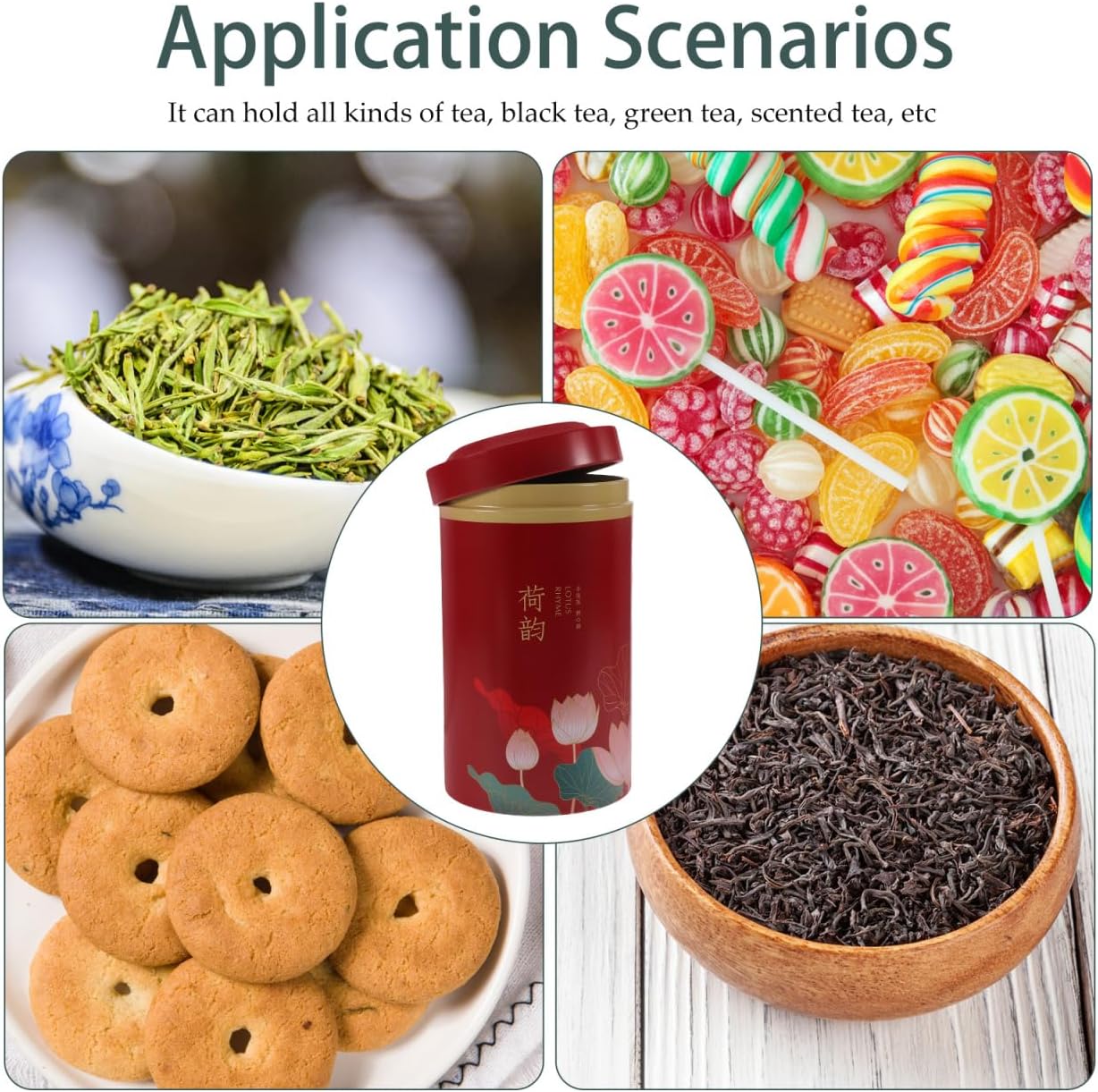 ABOOFAN Tinplate Tea Canister with Lid Chinese Style Tea Storage Container for Loose Beans and Dry Goods Wide Mouth Refillable Jar for Home Kitchen Organization and Travel Use 5.70X3.14X3.14in image 5