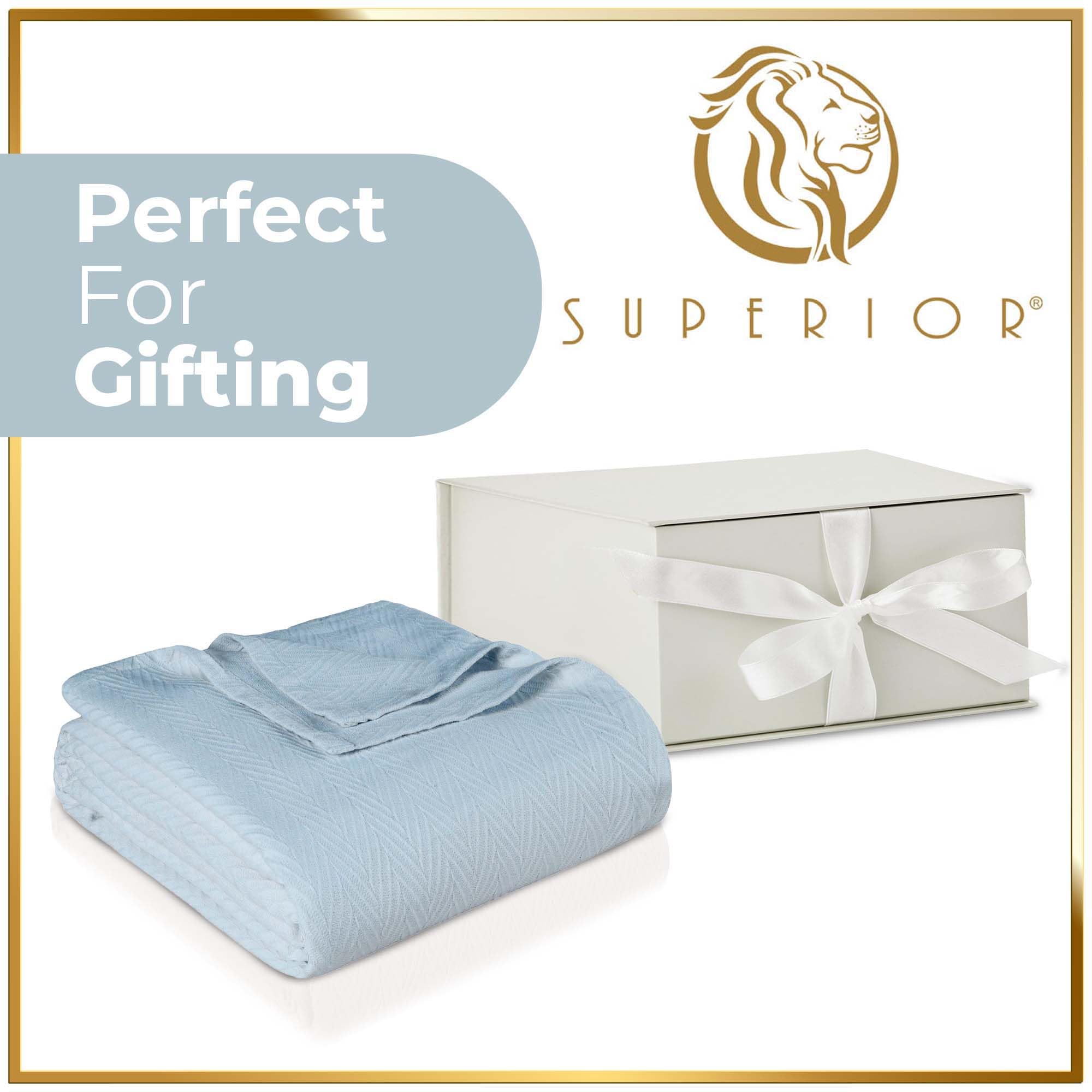 Superior Metro All-Season Cotton Blanket, Woven Blanket for Couch, Bed, Bedding, Farmhouse, Home Essentials, Cute and Cozy Bohemian Blankets, Herringbone Weave, King, Light Blue