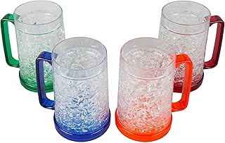 Lily's Home Freezer Beer Mugs - Set of 4 Freezable Gel-Filled 16 oz BPA-Free Acrylic Frozen Mugs for Outdoor Entertaining and Gifting