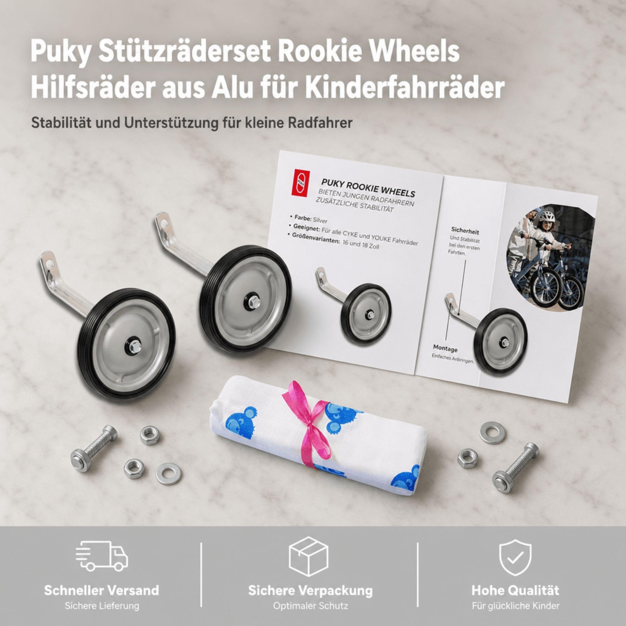 Puky Stützräderset ROOKIE WHEELS | Stützräder passend die idealen Stützräder für alle 12' bzw. 14'-18' Fahrräder | Stützräder Kinderfahrrad aus Alu, Größe:14-18-Zoll