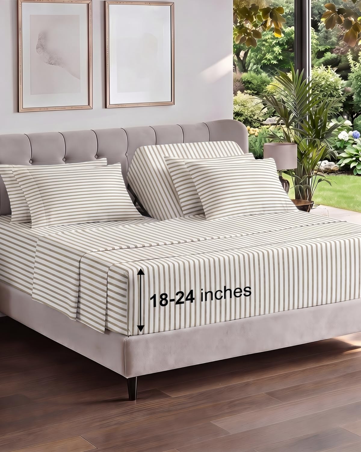 CGK Extra Deep Flex Top Split Head King 6pc Sheet Set - Beige Stripes