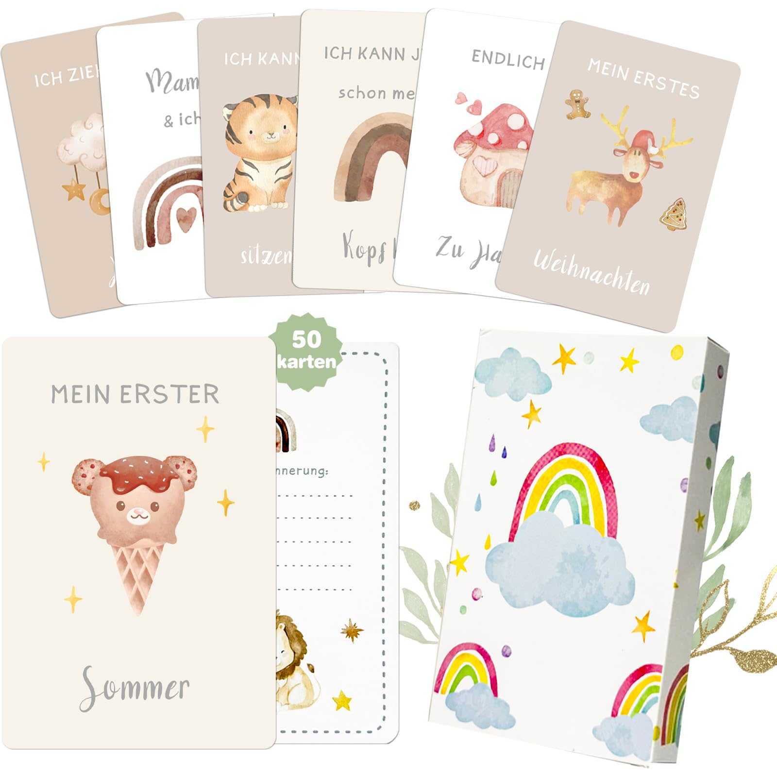 50 Meilensteinkarten Baby 1-12 Monate Fotokarten Baby Meilensteine Baby Mädchen und Junge Monatskarten 400gsm Sinnvolle Geschenke zur Geburt für Baby Willkommensgeschenk Babyshowerparty