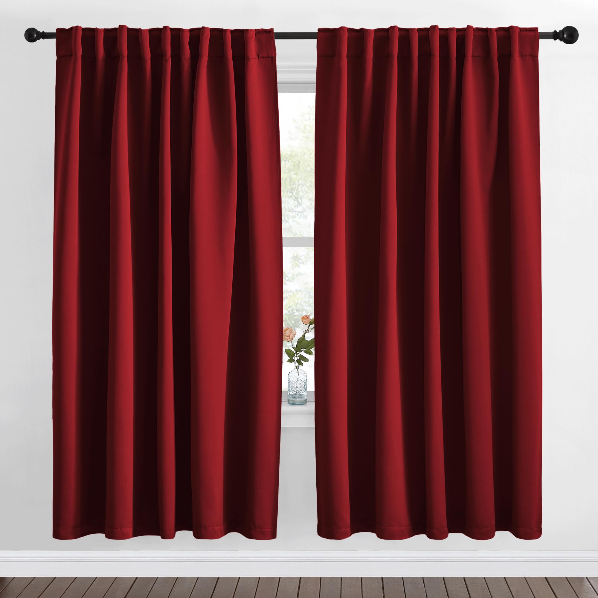 NICETOWN Blackout Curtain Panels Window Draperies - (Burgundy Red Color) 70x72 inch, 2 Pieces, Insulating Room Darkening Blackout Drapes for Bedroom