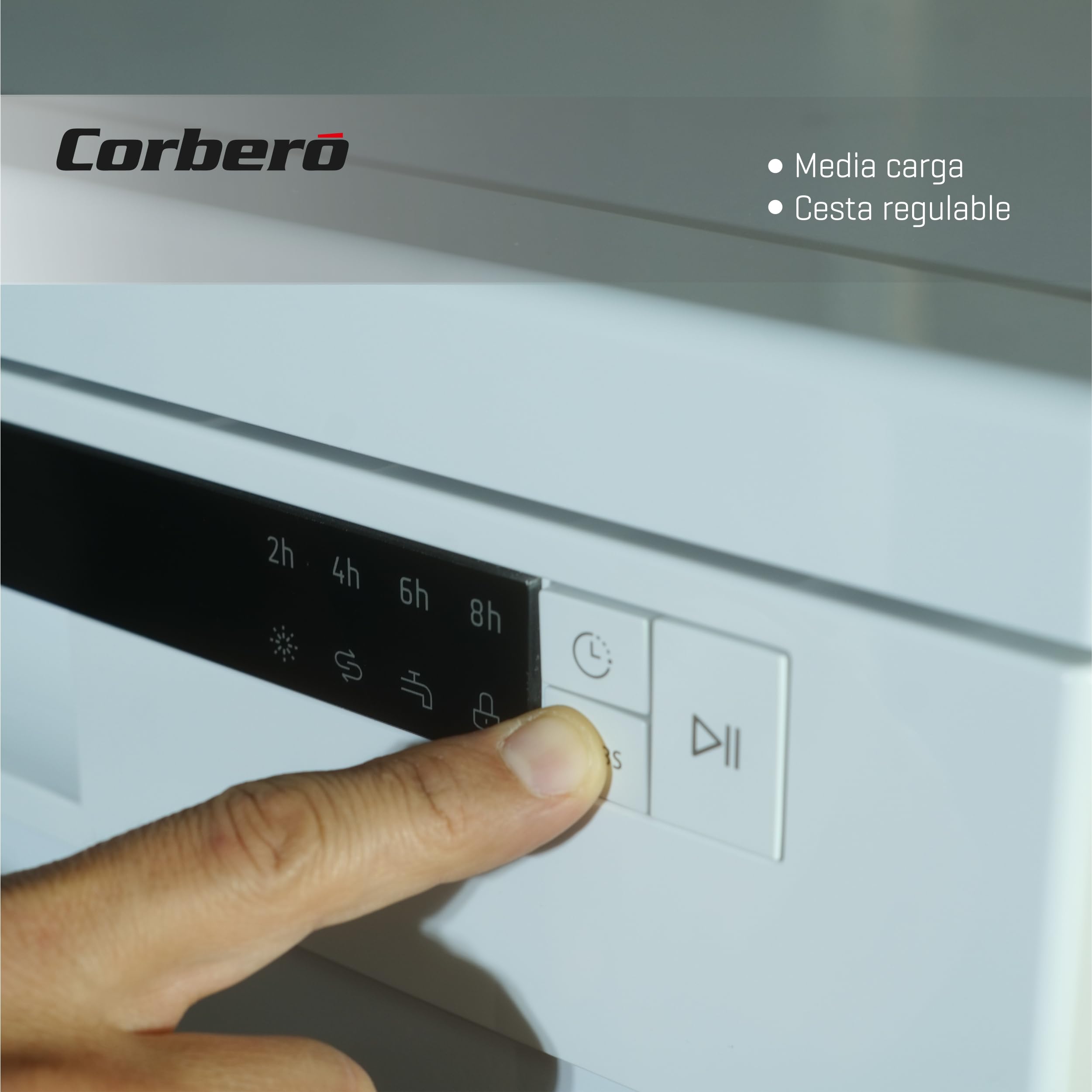 Corbero - Lavavajillas Plus 60 cm | CLVM605W | 12 Servicios| 6 Programas | 4 temperatura | Display LED | Inicio Diferido | Media Carga | Inicio - Pausa | Blanco — view 3