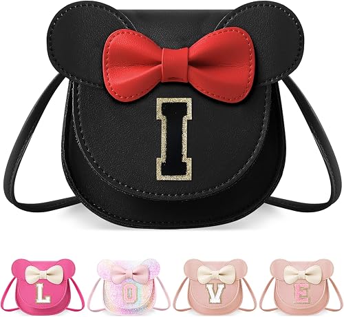Little Girl Purses for Kids 1-8 Years, Cute Black Mouse Ear Bow Crossbody Should