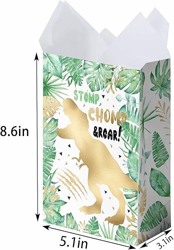 Miniatura 4 de HaPiBiDesign 24 bolsas de regalo de dinosaurio dorado con calcomanías, bolsas de caramelos de dinosaurio, bolsas de regalo para suministros de