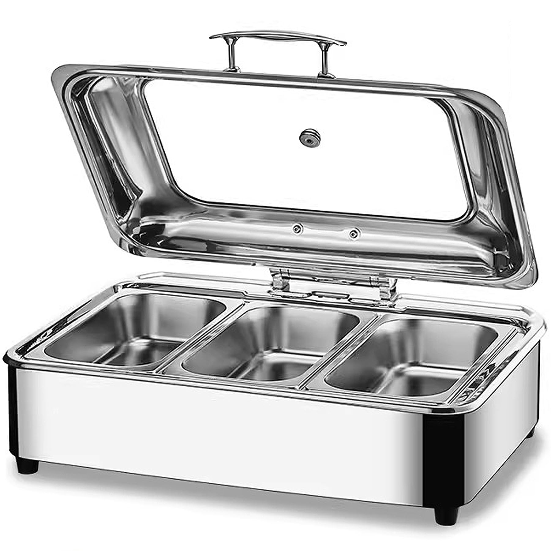 Chafing Dish Elektrisch, Edelstahl Speisewärmer Buffetwärmer Glasdeckel | 9L Kommerziell Wärmebehälter für Essen - Einstellbarer Temperatur, Beste Wahl für Buffets und Partys