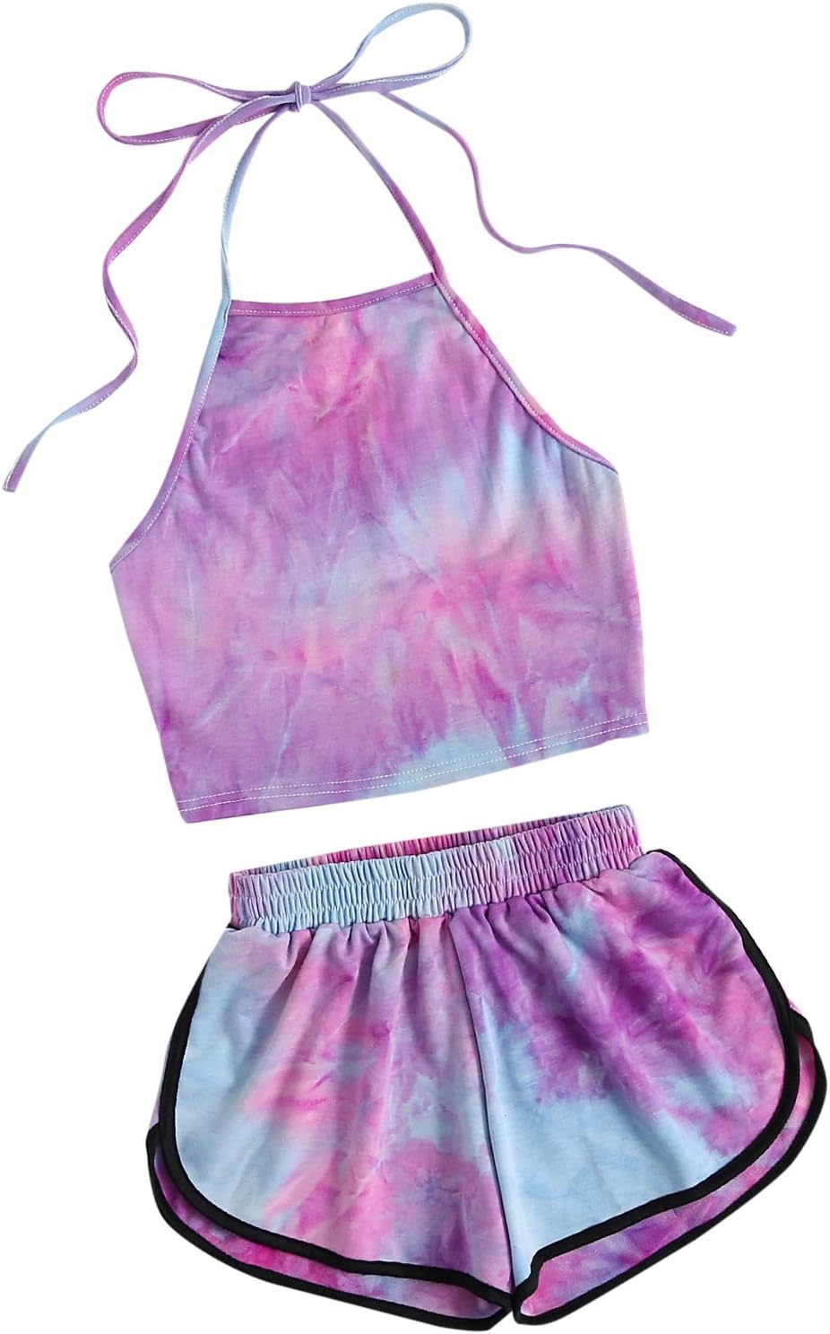 Women's Two Piece Tie Dye Set Halter Crop Top and Shorts Set