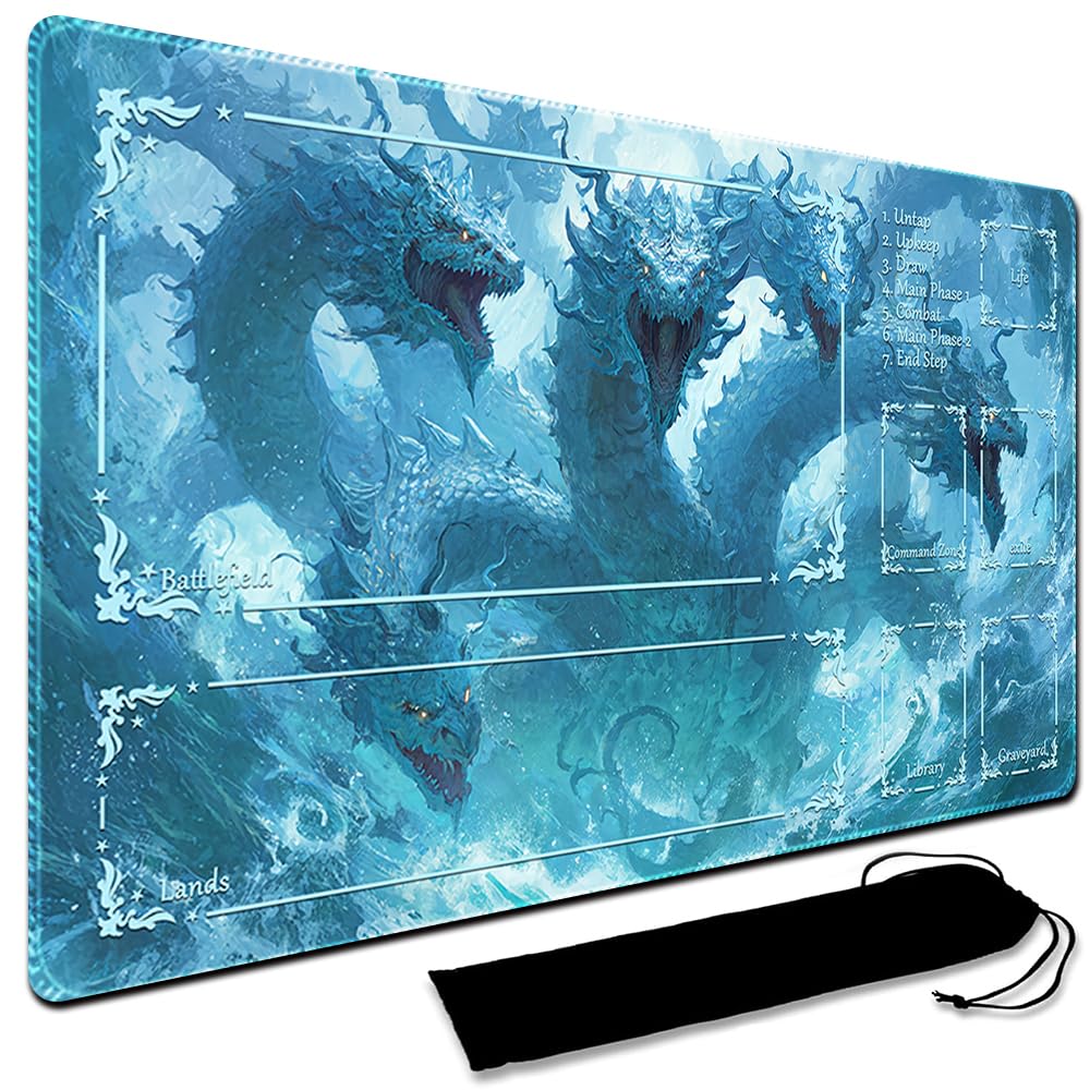 Large Art Gaming Playmat with Carrying bag, Custom Design Card Game Mat for mtg Playmat, Suture the edges,Compatible with Standard Card Sleeves 60CM x 35CM (With Zone,10)