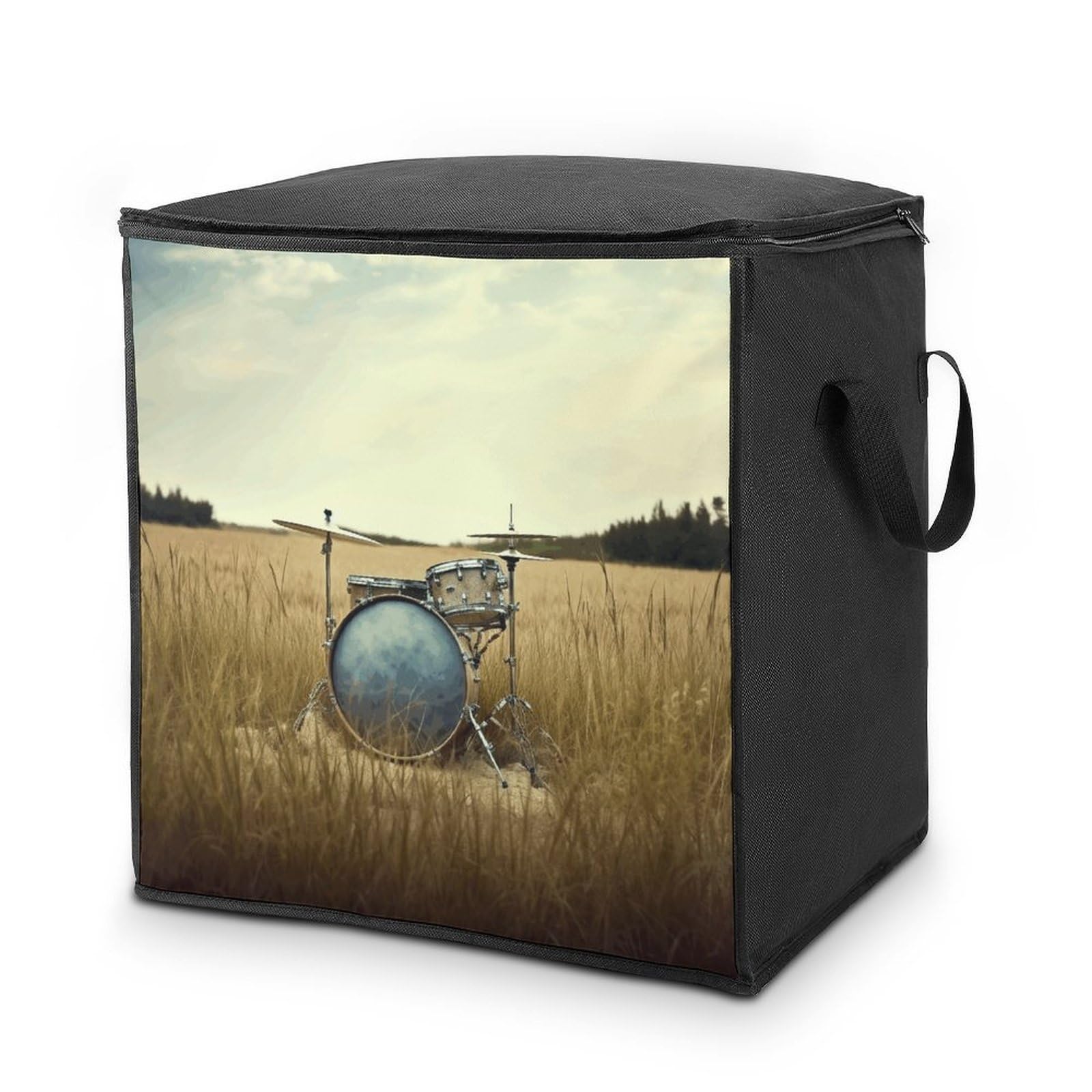 70L Music Drum in Field Storage Bag With Zipper Closet Organizers with Handle for Home Storage Organizer for Blankets Quilts Clothes Comforter Bedding And Pillows