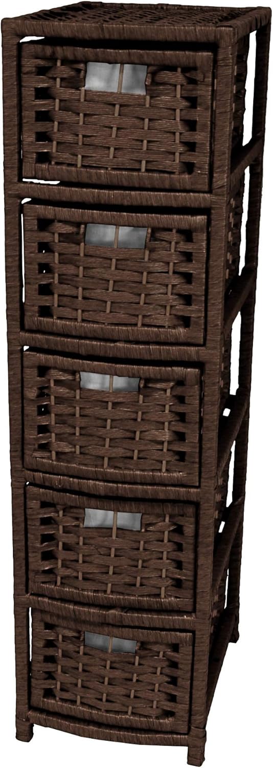 Oriental Furniture 40" Natural Fiber Occasional Chest of Drawers - Mocha, 5 Drawer