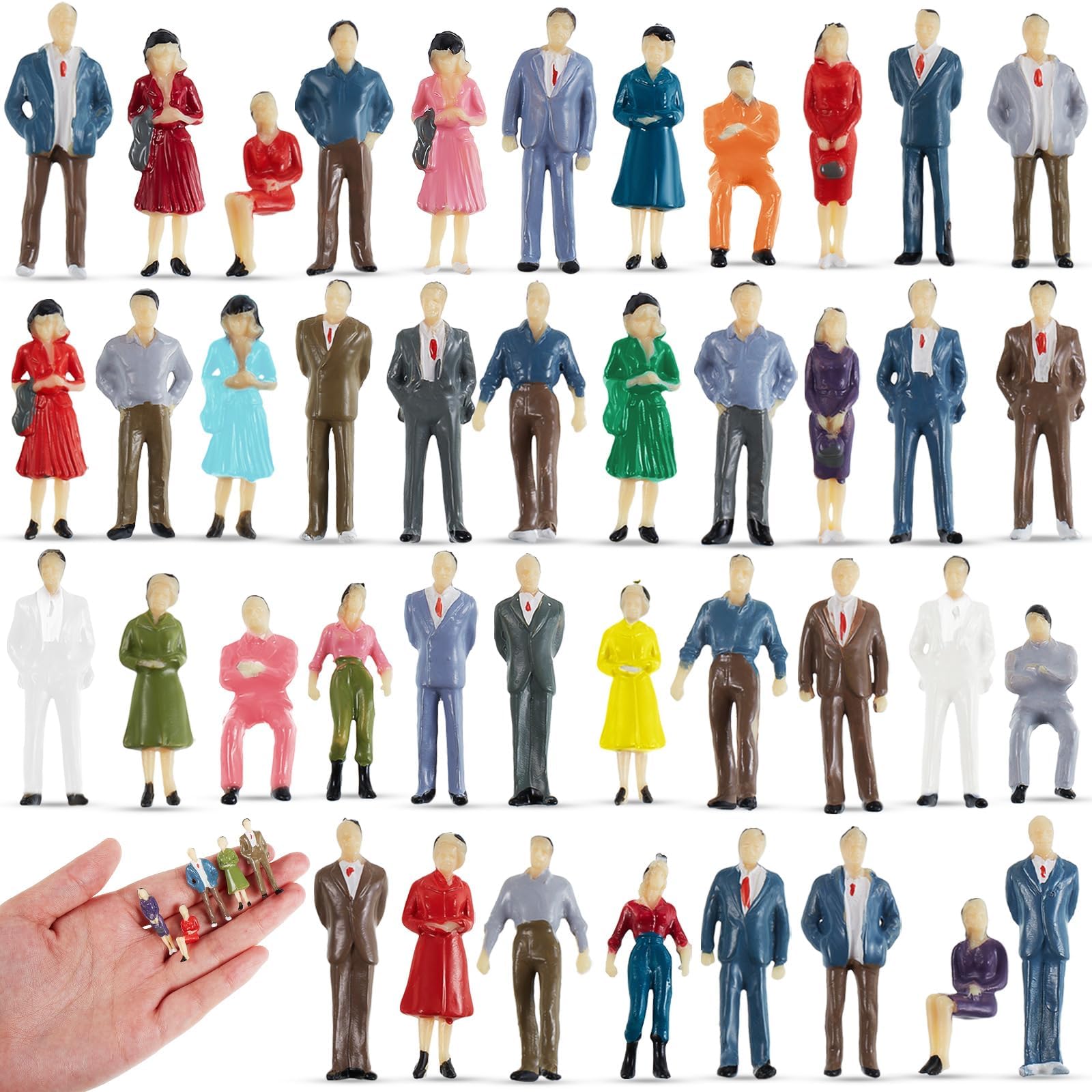 Juexica 80 Pcs 1: 50 Scale Mini People Figurines 1.38 Inche Model Trains Architectural People Figures Tiny Plastic Miniature Figurines Dollhouse Sitting Standing Model for Miniature Scenes