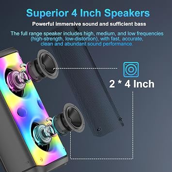 Bluetooth Speaker, 80W Peak Wireless TWS Portable Outdoor Party Speakers with Subwoofer, Deep Bass, LED Colorful Lights, Loud Stereo Sound Boombox with Microphone for Home, Camping, Travel