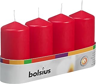 BOLSIUS 4 Count 2x4 Inch Red Pillar Candles - 20 Hours Burn Time - Premium European Quality - Unscented Dripless and Smokeless Wedding, Party, Dinner, Restaurant, and Special Occasion Candle Set