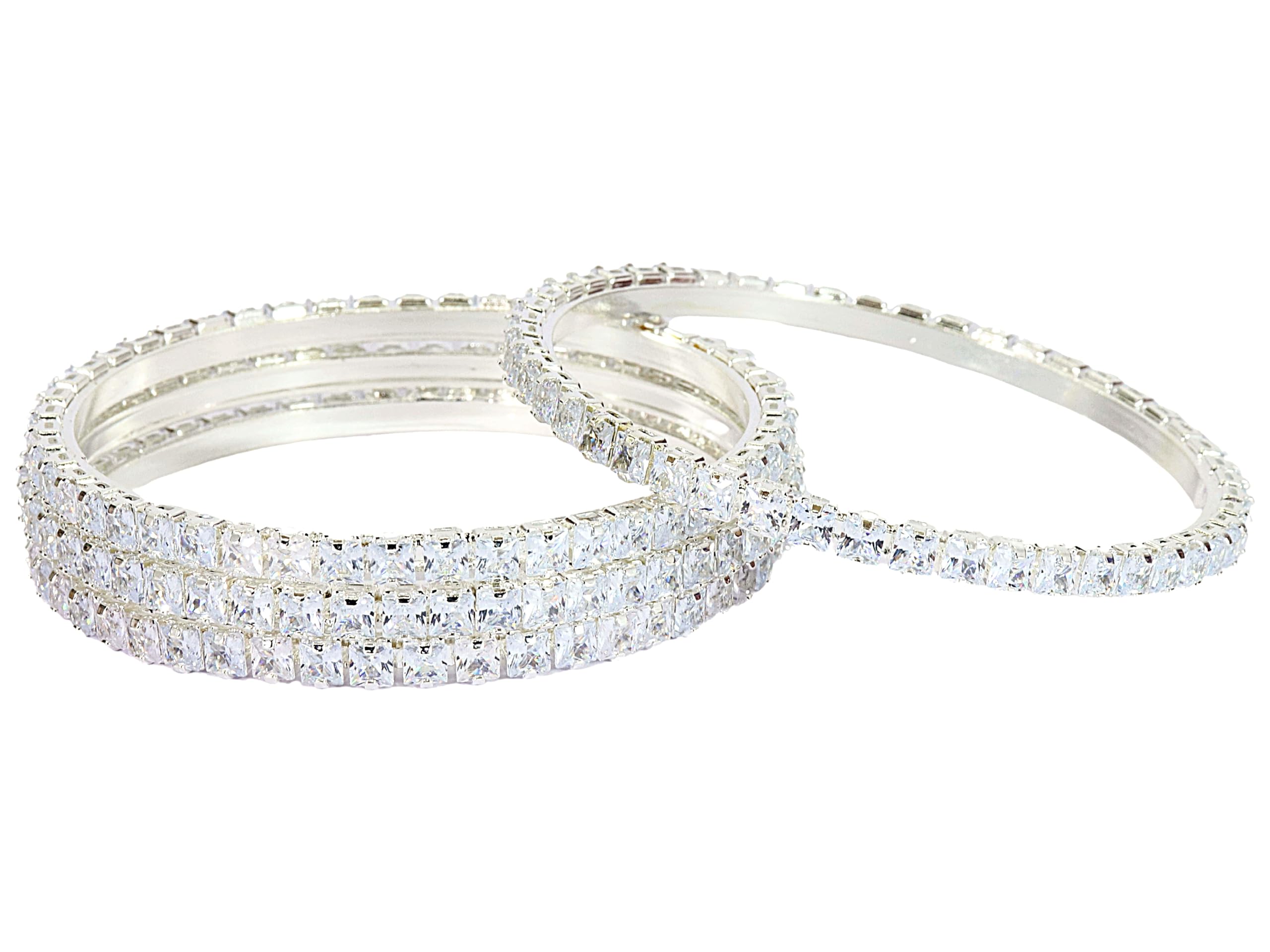 LAVAZZA Premium Metal CZ American Diamond Bangles For Women & Girls | AD Bangles Jewellery Set | Diamond Kada For Women | White Stone Bangles Set | Gold Plated Bangles-(RKM1-100783-Silver-2.8) (B0D2NMF8YW) Amazon Price History, Amazon Price Tracker