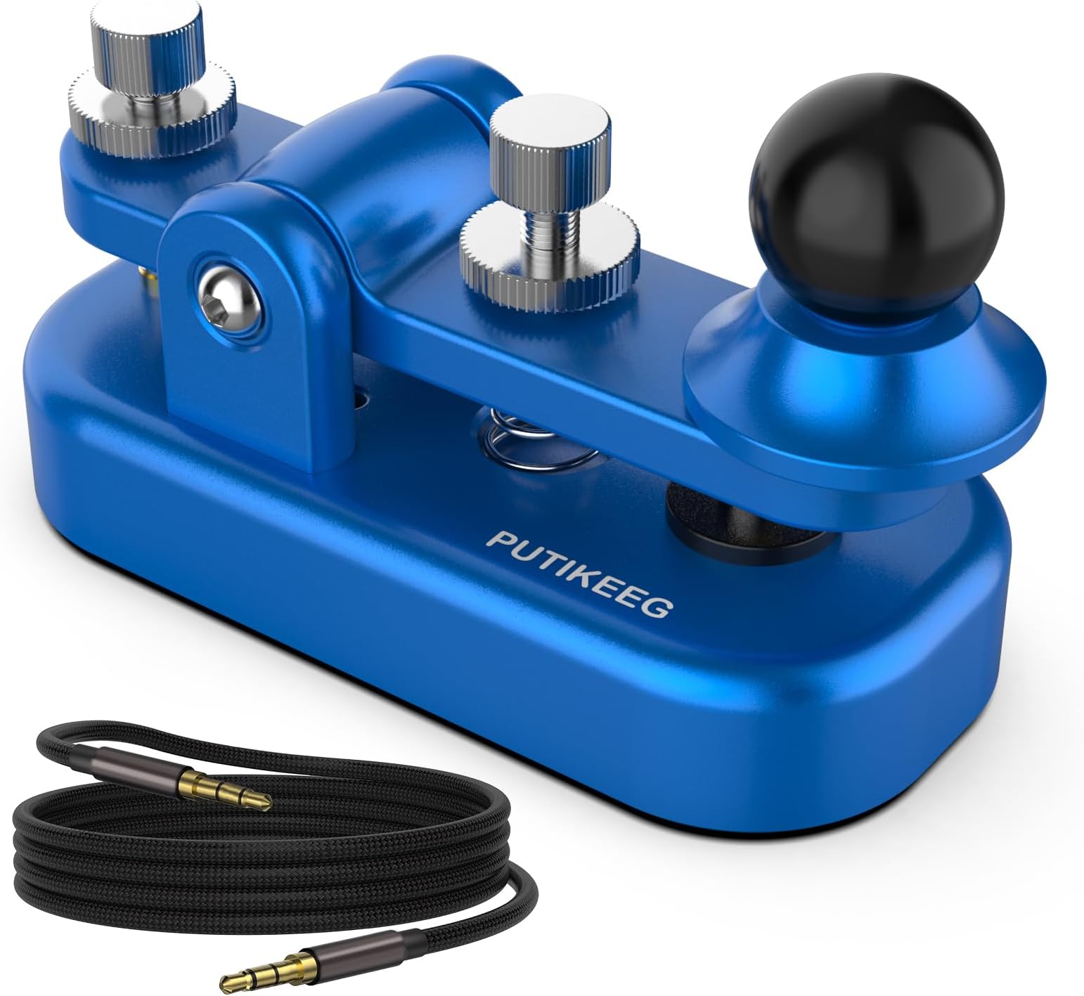 PUTIKEEG Mini Classical Morse Code Key - CW Morse Code Keys Automatic Morse Aluminum Alloy Radio Ham Send Telegram Morse Code Key with Adjustment Body Neodymium Magnets Base - Blue