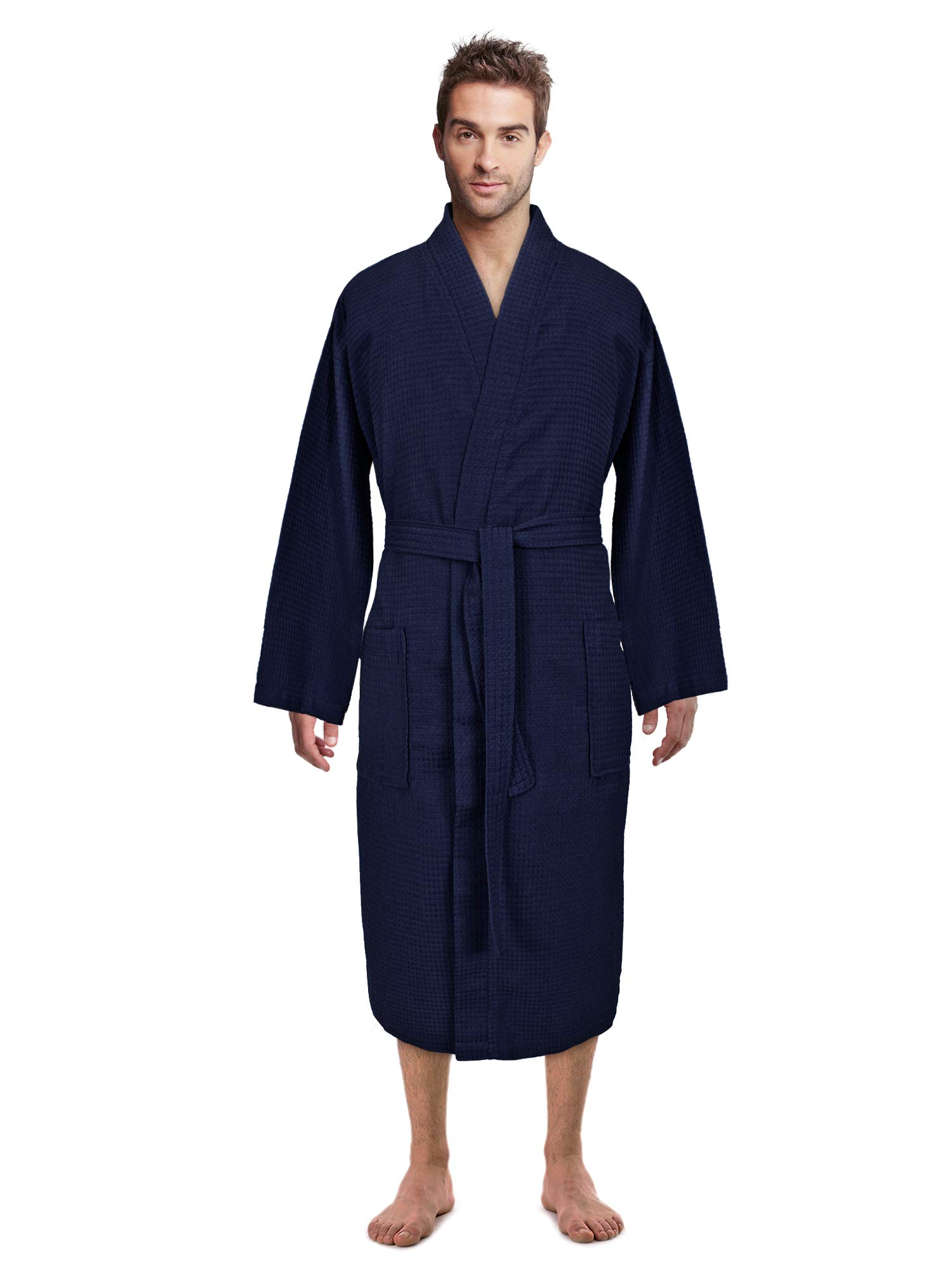 Turkish Linen Waffle Knit Lightweight Kimono Spa & Bath Robes for Men - Quick Dry - Soft