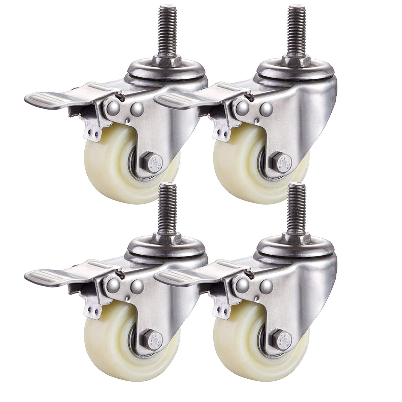 GBRJUYF 4 Heavy-Duty Nylon Swivel Castors with Brakes M8/M10/M12 Screws 50mm Transport Wheels for Furniture 400kg Load Capacity - 4 Pack