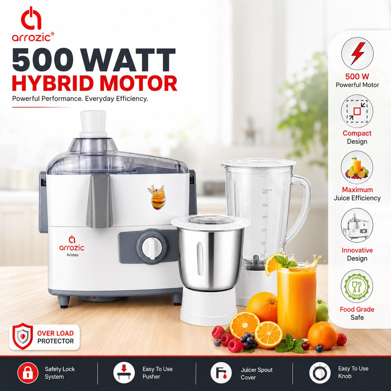 Aristeo 500W Mixer Grinder - Juicer & Blender -3 Aristeo 500W Mixer Grinder - Juicer & Blender -3