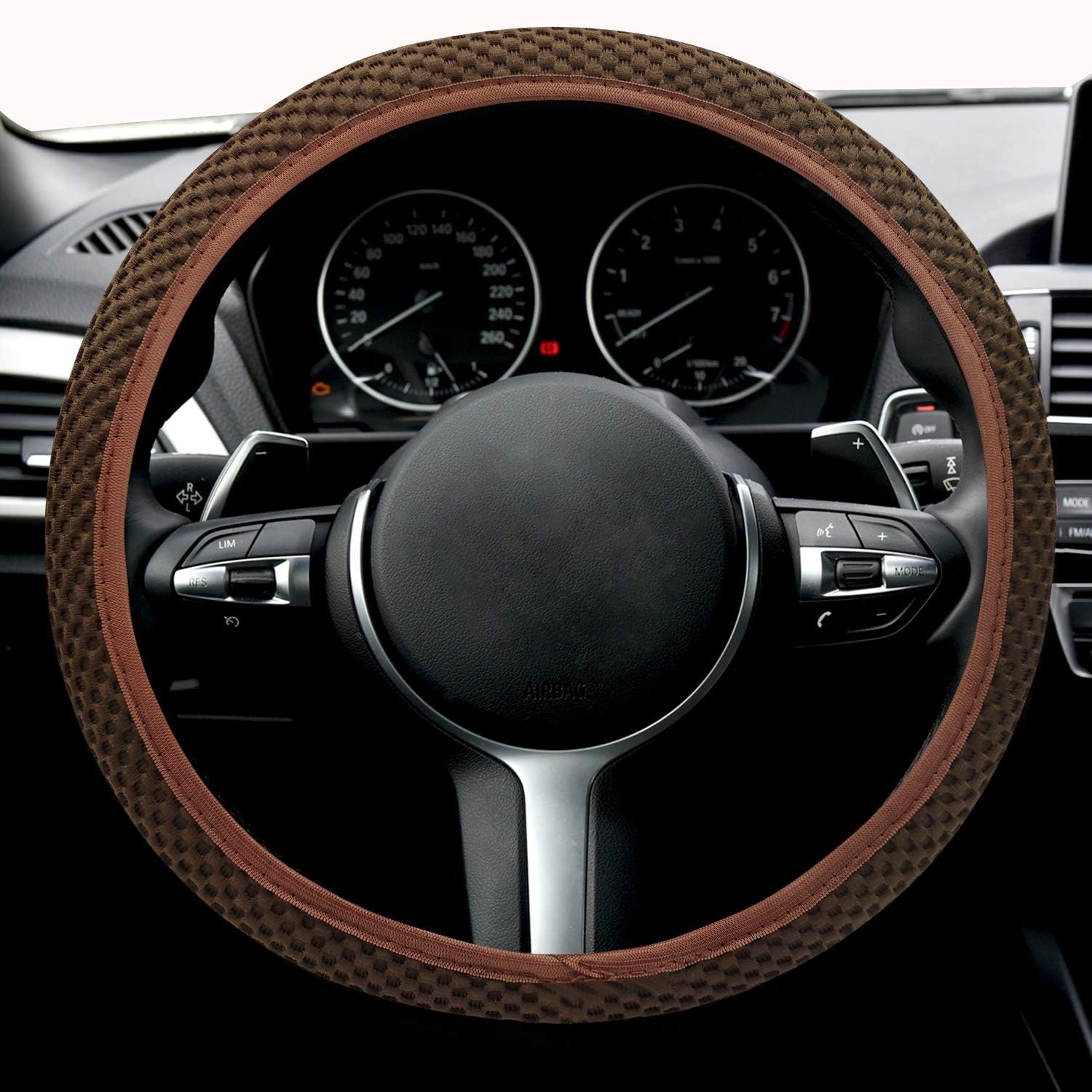 NICEASY 14.5-15 inch Brown Soft Mesh-Cloth Steering Wheel Cover for Woman,Girl