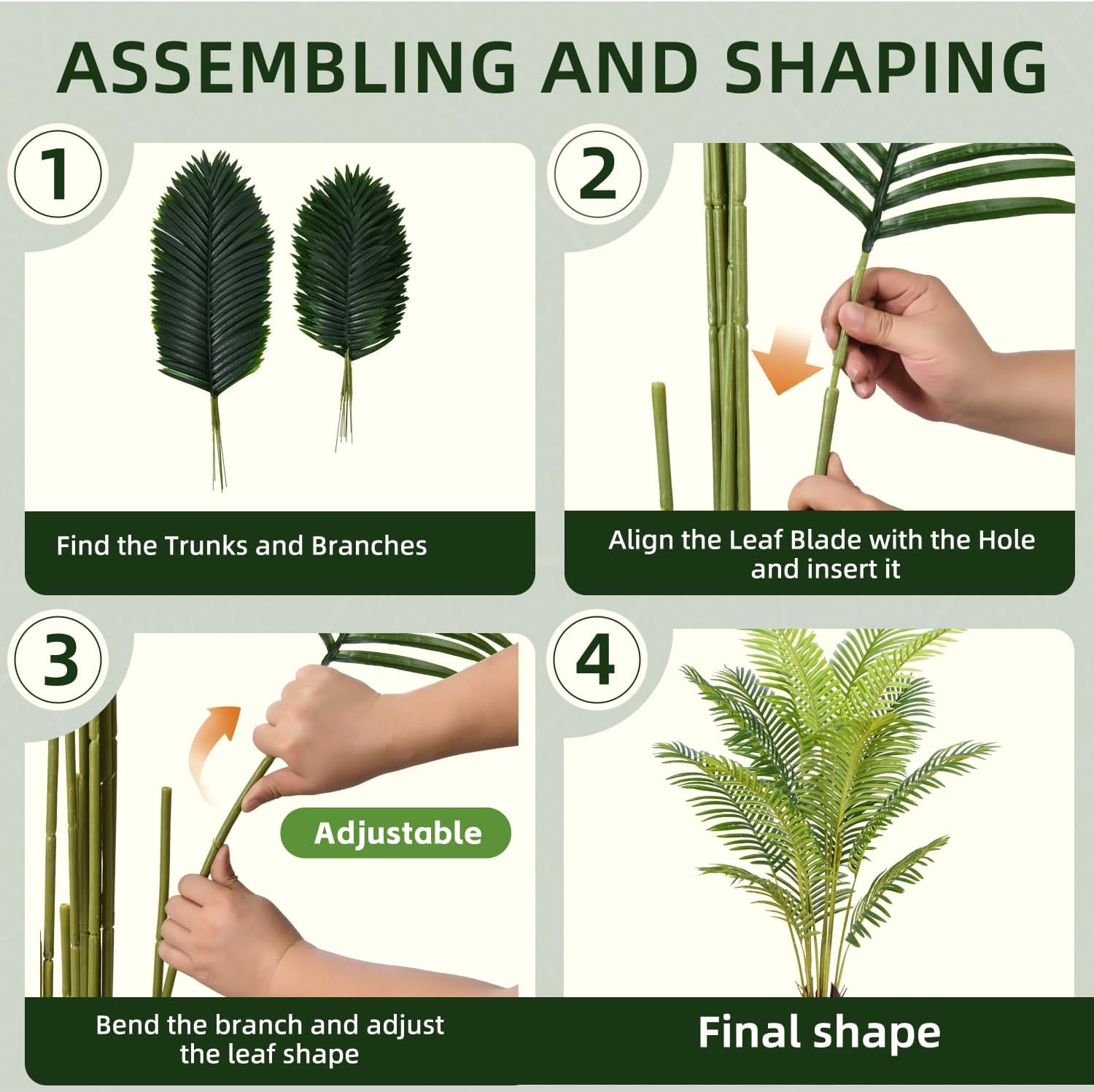 Artificial Palm Tree White Pot 4ft with Realistic Leaves and Adjustable Branches and 9 Trunks, Faux Plants Indoor Tall - Ideal for Home Decor in Living Rooms, Offices, and Bedrooms (4FT Palm Tree) - Image 3