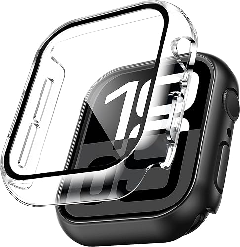 Miniatura 144 de Carcasas Tauri rígida, 2 unidades compatibles con Apple Watch SE Series 6, 5, 4, vidrio templado de dureza 9H integrado, delgada, a prueba
