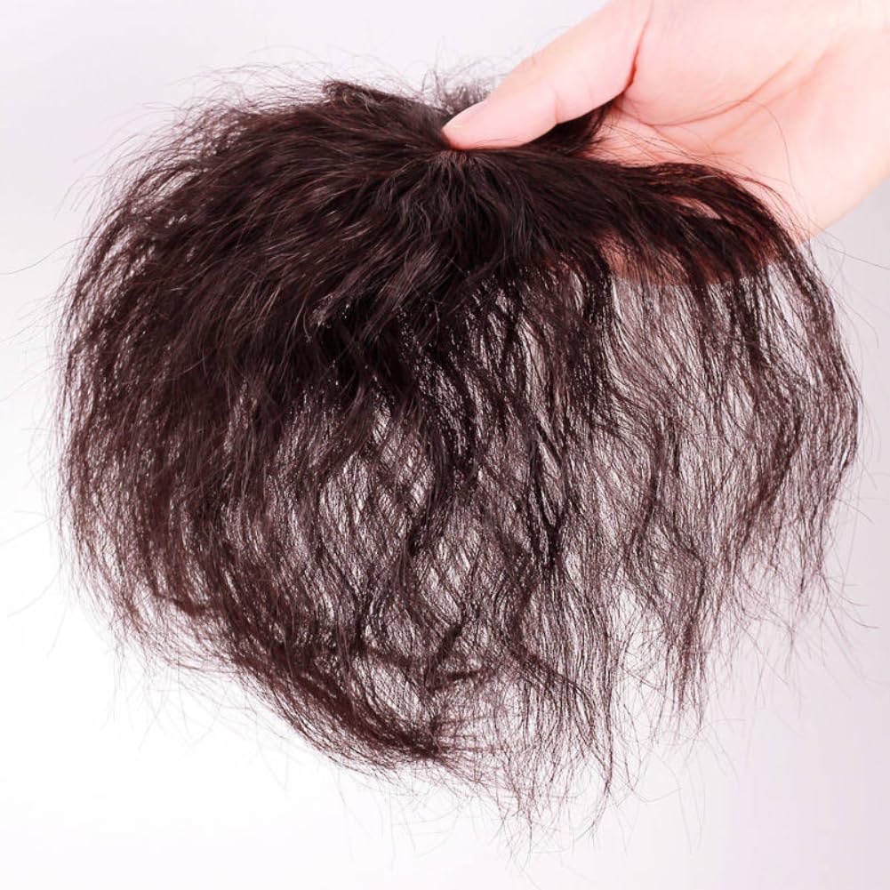 5.9inch Clip in Toppers Short Curly Human Hair Wiglet Hairpiece for Women Thin Hair (Natural black,15cm)