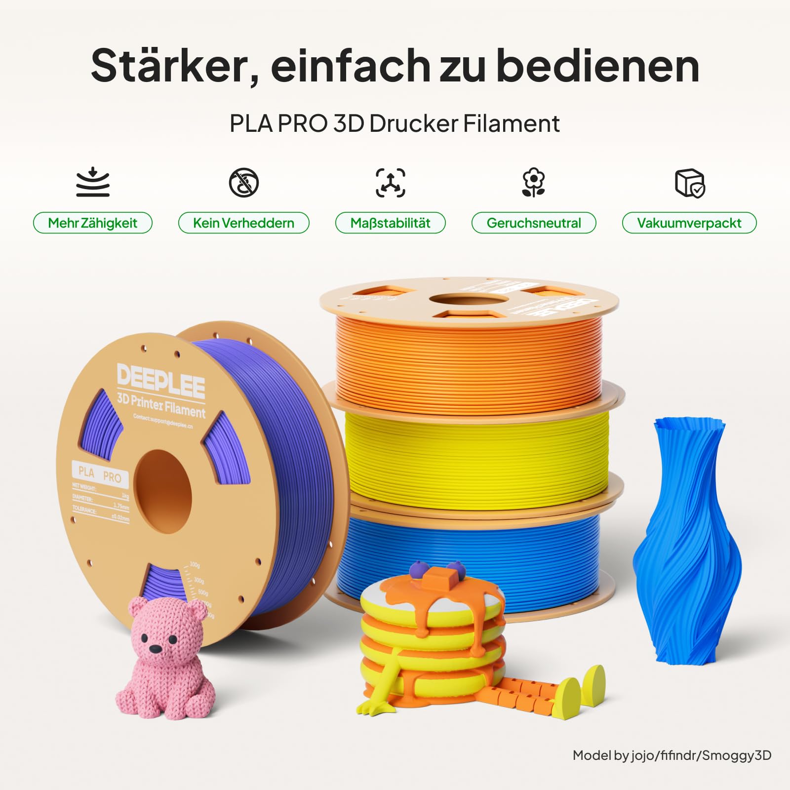 DEEPLEE PLA PRO Filament 4 kg czerwony/żółty/ciemnoniebieski/zielony | Szpula kartonowa, gładka powierzchnia, czyste owinięcie, filament do drukarki 3D 1,75 mm, dokładność wymiarowa +/- 0,02 mm