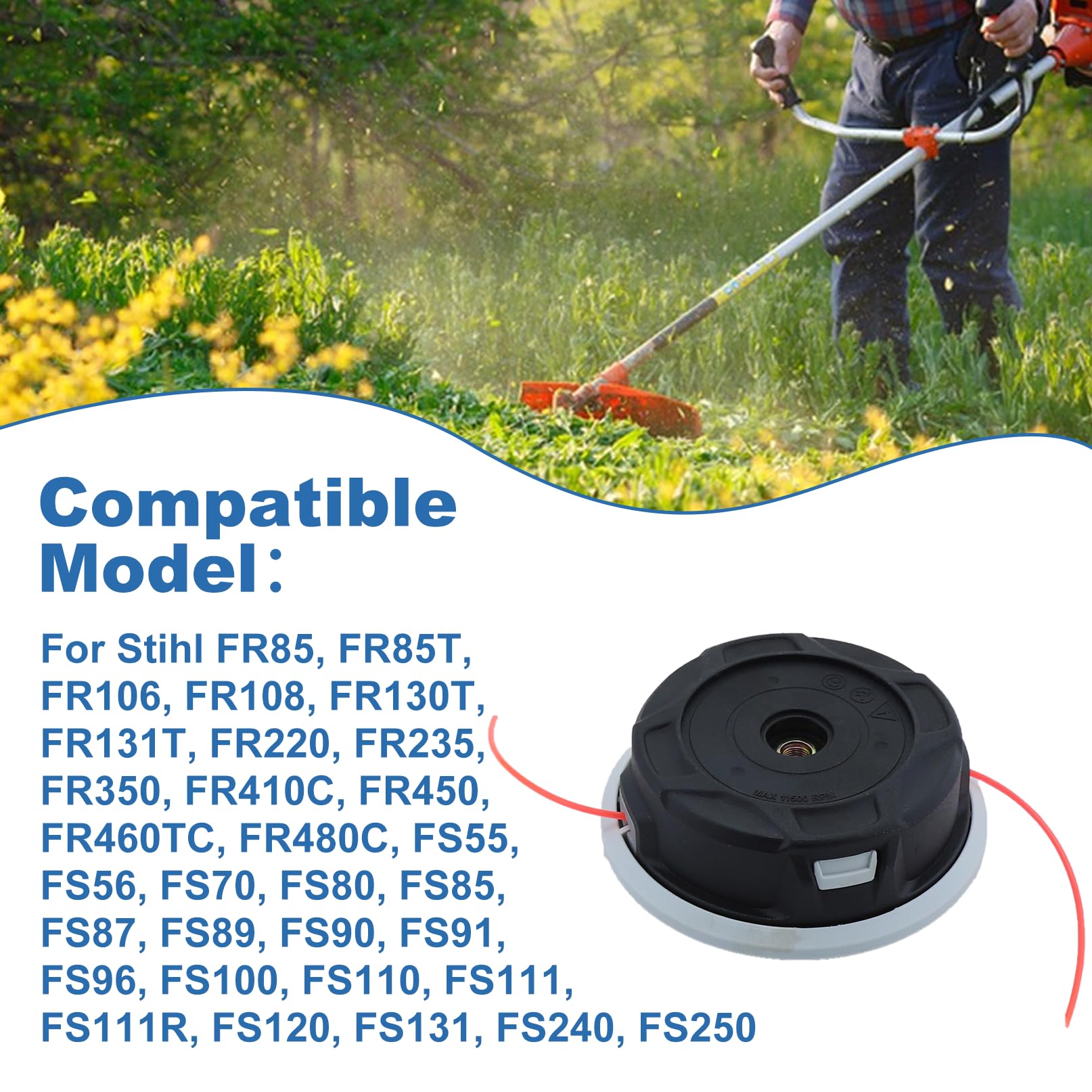 Tête de Coupe 2 pièces Tête de Débroussailleuse pour Stihl Autocut C26-2 FS55 FS55R FS56 FS80 FS85 FS90 FS100 FS110 FS120 FS250 Ligne de Coupe à Tête Filetée 4002 710 2169