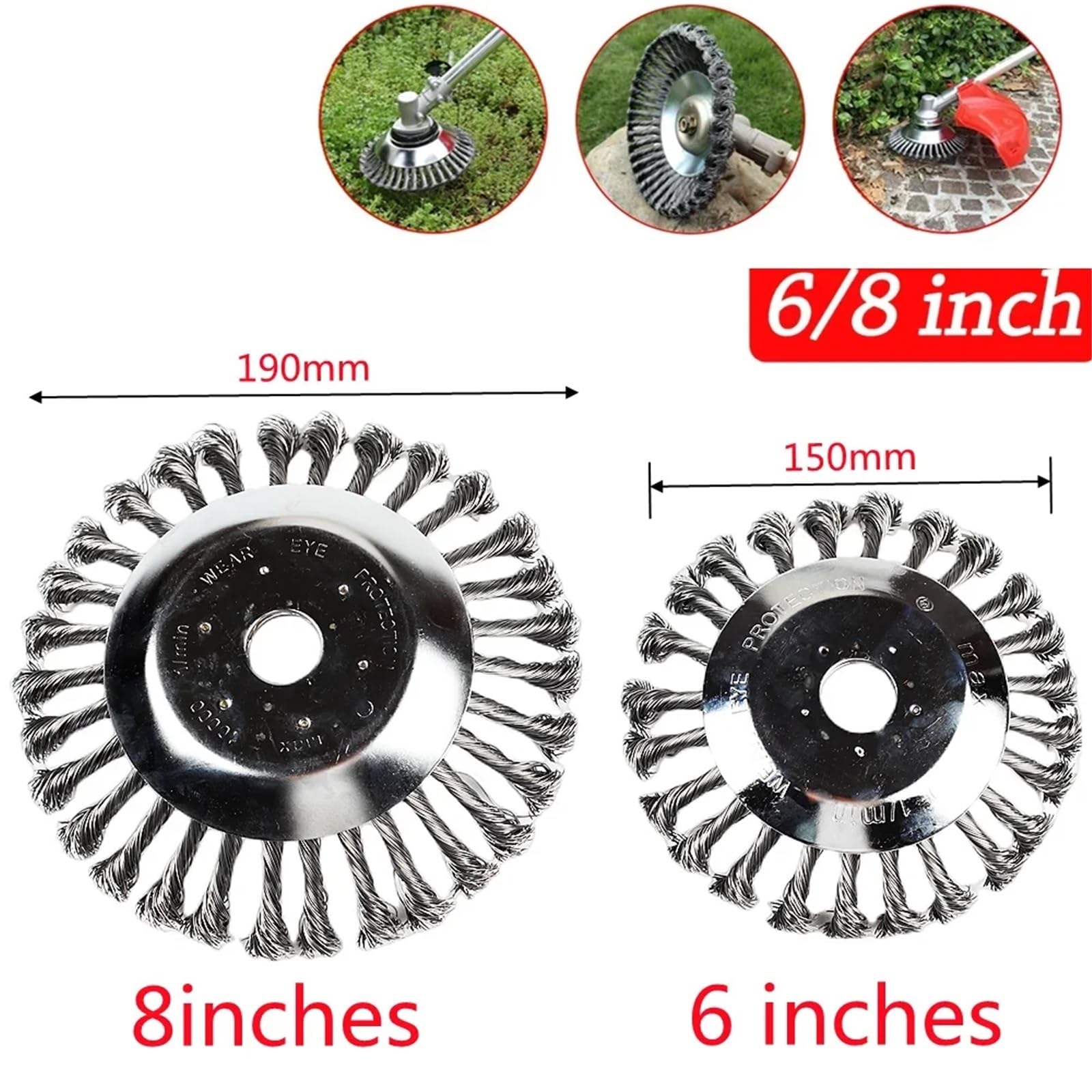 Cabezal desbrozadora de malezas de 6/8 Pulgadas, Cabezal de cortacésped Universal, Cepillo de Rueda de Alambre, Cabezal recortador de jardín, 1 Unidad(8 Inch Trimmer Head)