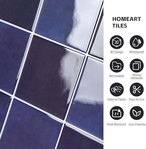 Miniatura 3 de Azulejo protector contra salpicaduras para cocina, despegar y pegar, adhesivo azul oscuro para despegar y pegar, en azulejos de pared para baño y