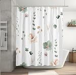 Spring Sage Green Floral Shower Curtains 72 x 72 Inch,Waterproof Fabric Wildflower Herbal Bathroom Boho Biege White Shower Curtains with 12 Hooks
