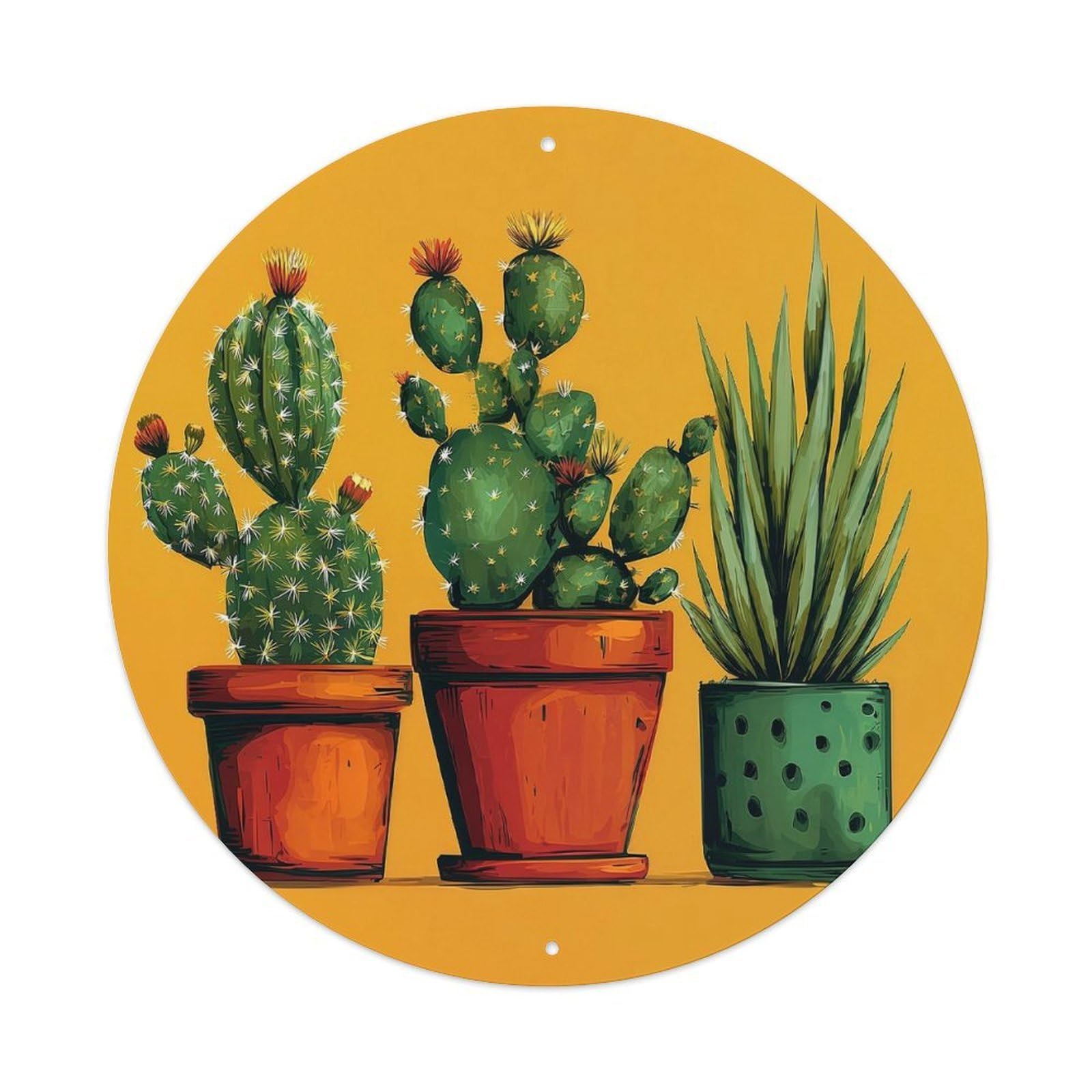 Cactus Plant Pot Pattern Art Round Tin Sign Retro Metal Sign for Cafe Bar Pub Home Game Room Gym Club Wall Decoration Vintage Metal Poster 8x8 Inch