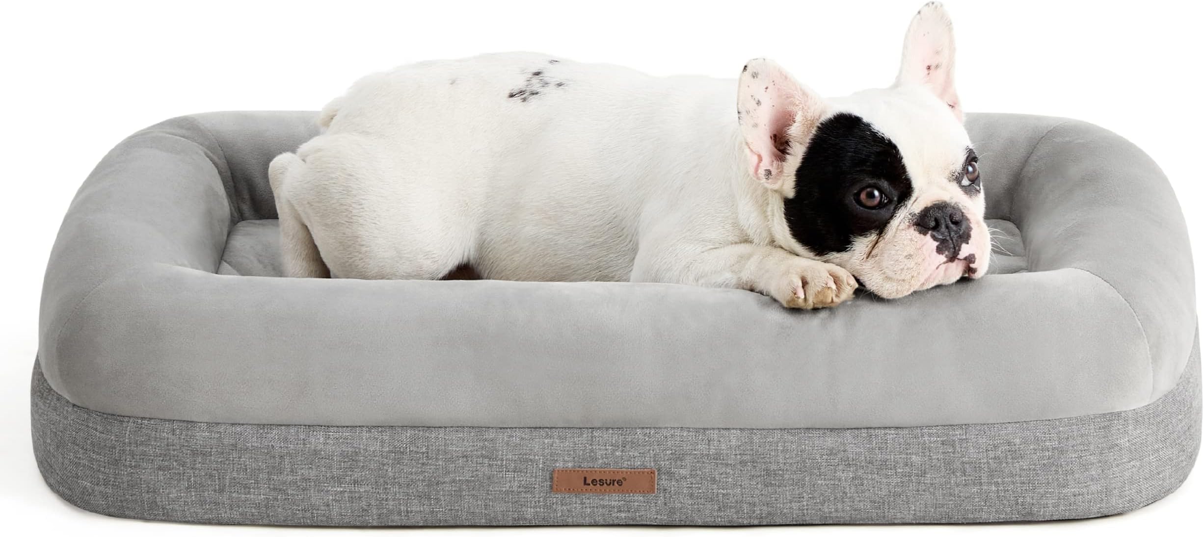Lesure Memory Foam Dog Bed - Orthopedic Dog Bed for Medium Dogs Made with CertiPUR-US® Certified Foam - Bolster Pet Bed with Removable Washable Cover and Waterproof Lining, Grey