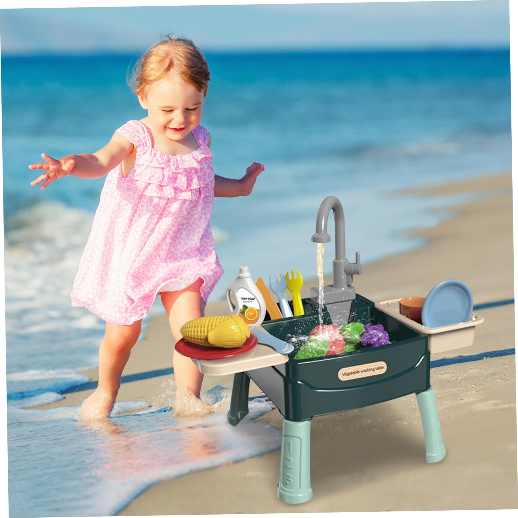 Évier de Jouet, 23 pièces/Ensemble évier de Jeu en Plastique sûr avec Eau Courante pour Enfants 3 Ans et Plus avec Coupe Fruits et légumes Robinet Travail, Jouets Jeu d'eau réutilisa