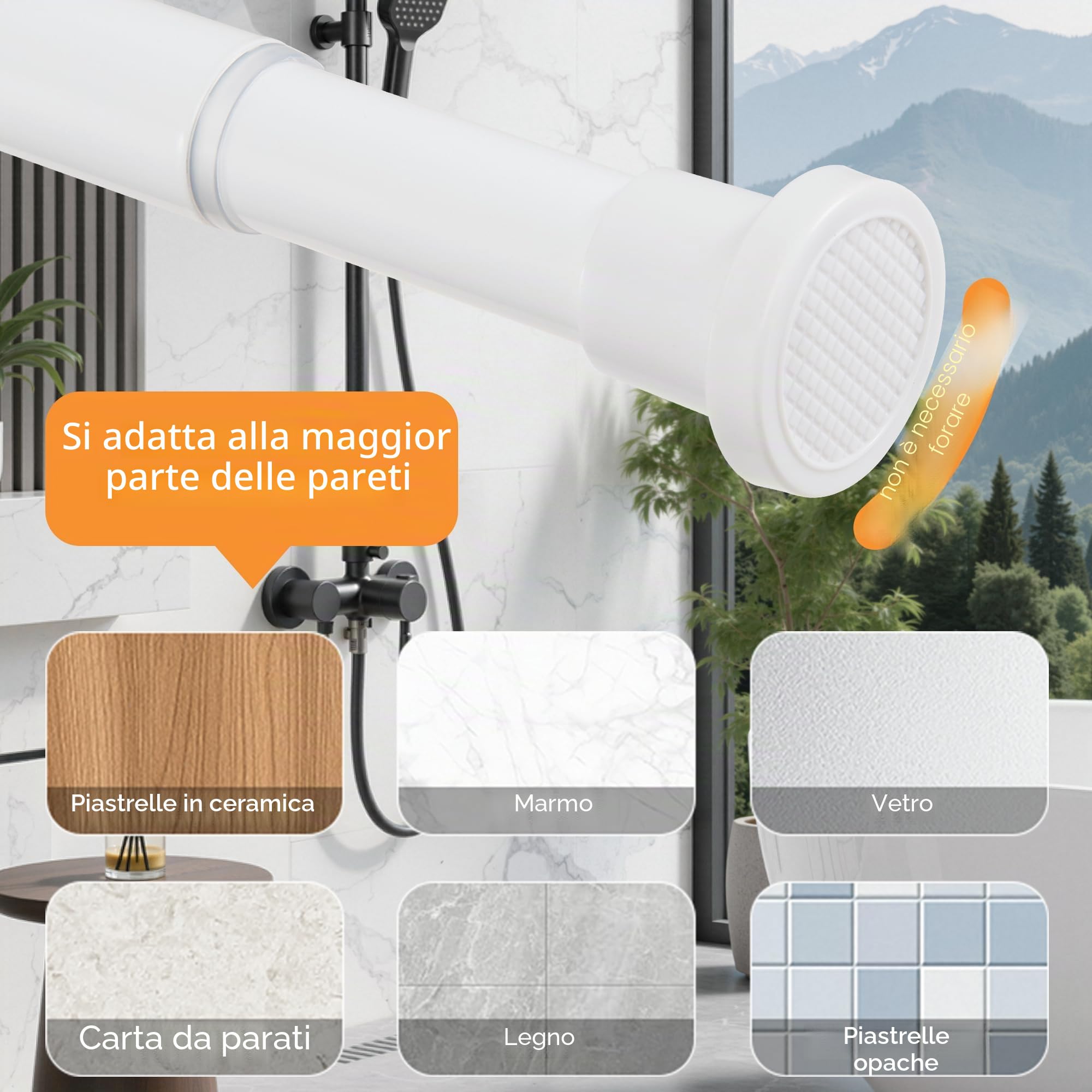 Bastone per Tenda da Doccia per Bagno 73-194cm, Palo per Tenda da Doccia Antiruggine per Negozio di Abbigliamento, Spazio Privato, Bianco