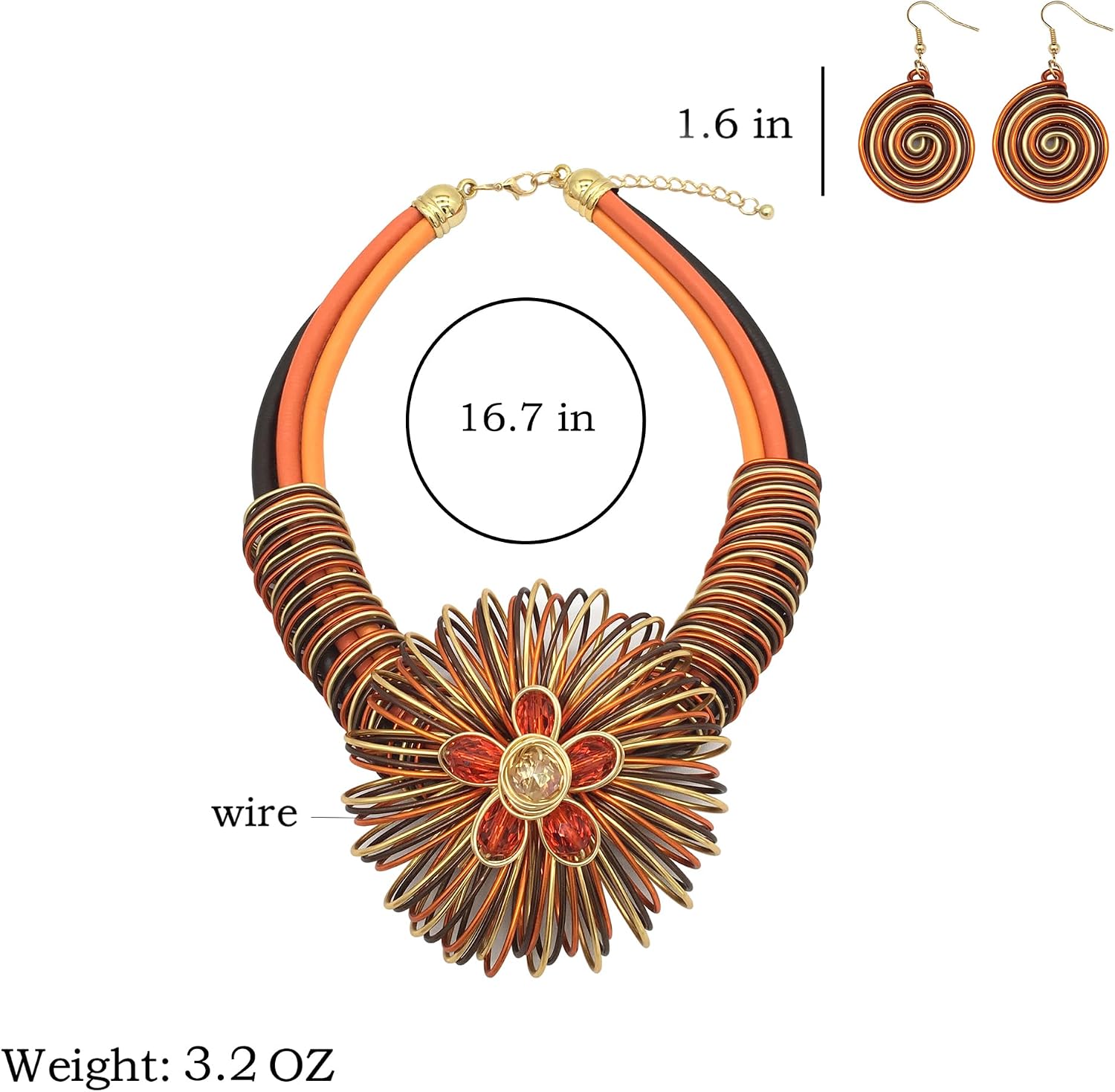 Statement African Necklace For Women African Jewelry Costume Earring Sets Tribal Fashion Colorful Big Rhinestone Crystal Pendent Collar Choker Bold Chunky Bib Handmade