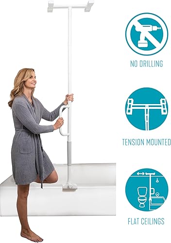 Miniatura 2 de Able Life Barra de agarre universal para bañera a techo, mango de bañera ajustable, poste de transferencia para bañeras, barandillas de seguridad