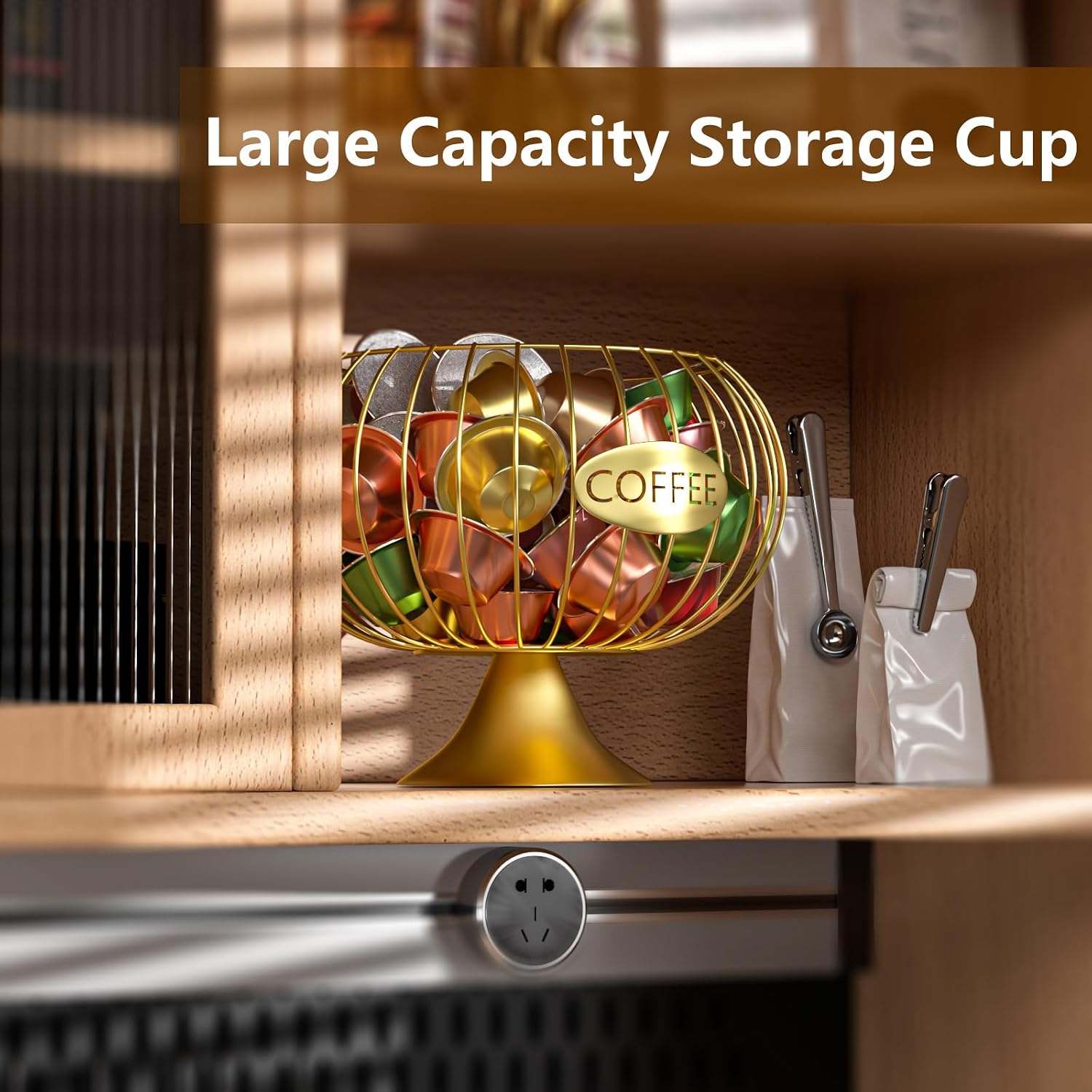 Coffee Pod Storage, Large Capacity Gold K Cup Holder Organizer for Counter - Coffee Bar Accessories Decor Station for Pods, Espresso, Capsules, Creamer(HC-Gold)