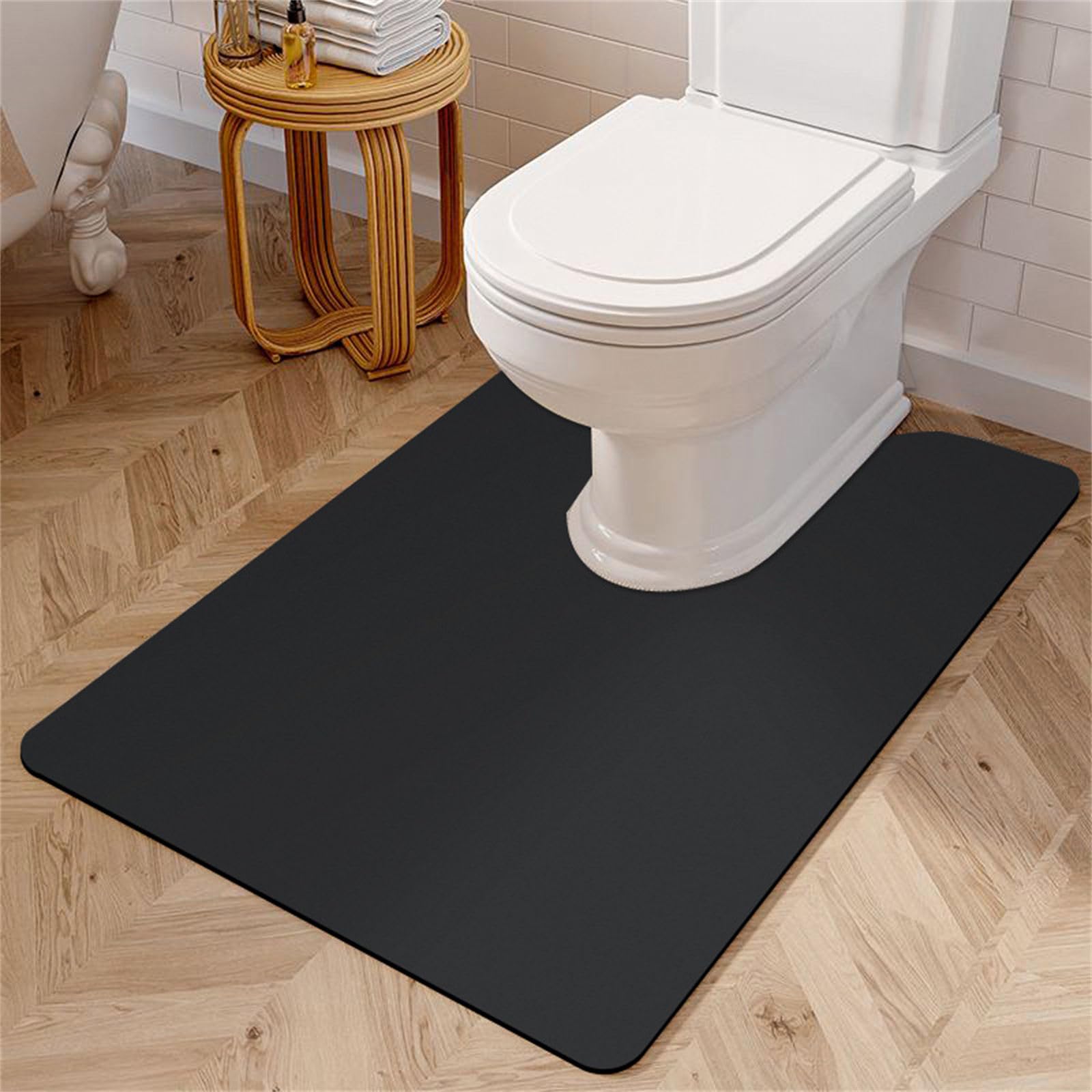 Tapis de toilette en forme de U Highdi noir et absorbant pour sécuriser votre sol