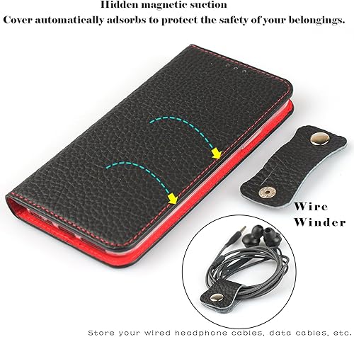 Miniatura 4 de Havaya Funda de piel auténtica para iPhone 13 Pro con tarjetero para mujer, con ranuras para tarjetas de crédito, color negro