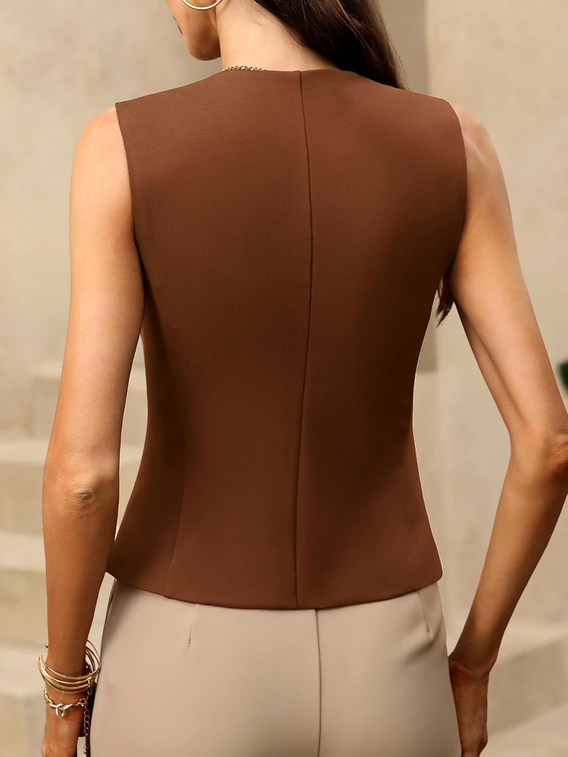 ELLEVEN High Stretchy Vest Tops for Women, Knit V-Neck Sleeveless Button Down Vest Business Casual Outfits - Image 3