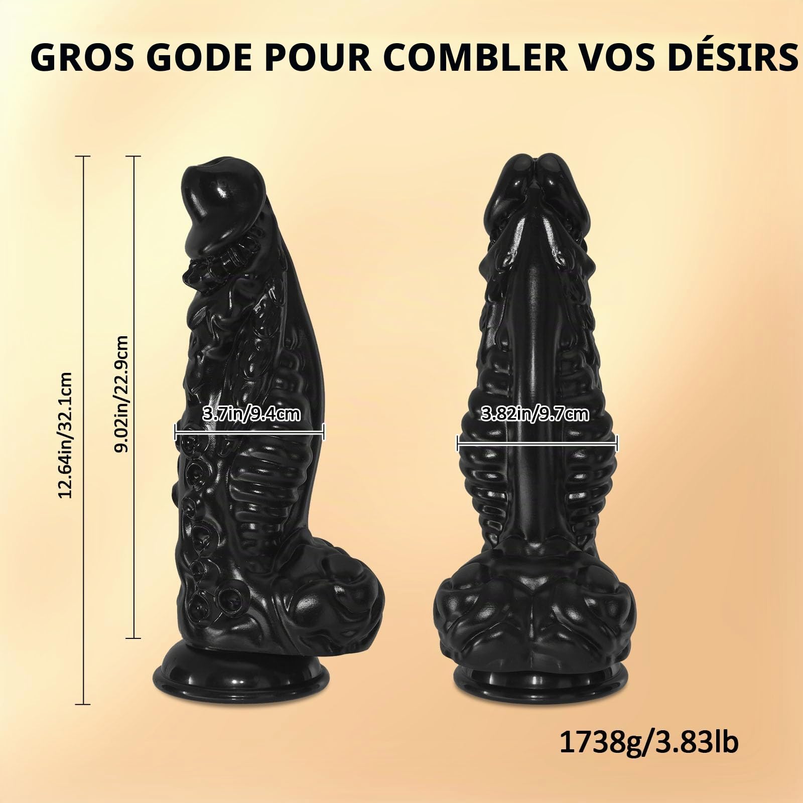 Gros gode noir monstrueux de 12,64 pouces, gode épais de 3,82 pouces de diamètre avec ventouse pour stimulation du point G et jeux anaux, godes extraterrestres, sex toys pour hommes et femmes