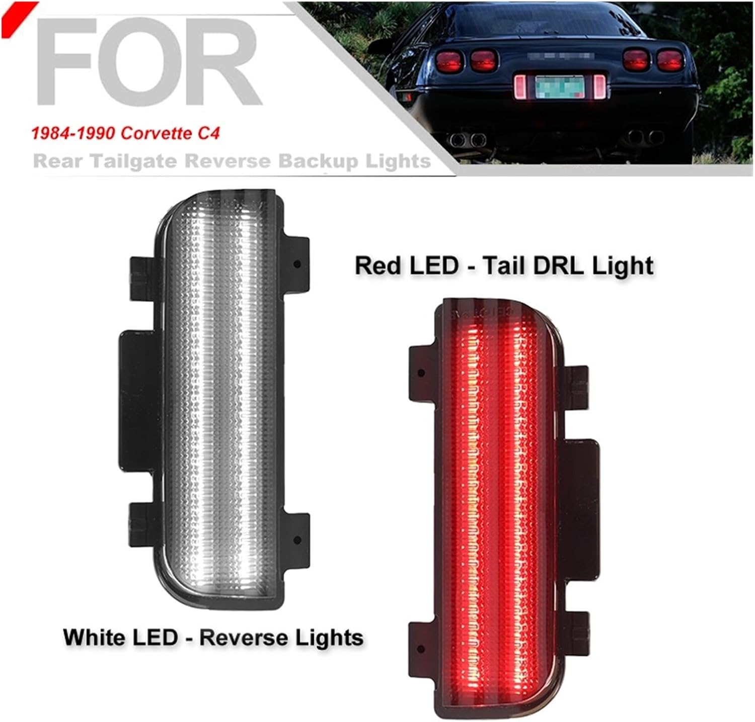 Rear Tailgate Reverse Backup Lights Compatible with Corvette C4 white Assemblies Red Tail,Brake & Rear Fog Lamps 1984-1990(Clear lens)