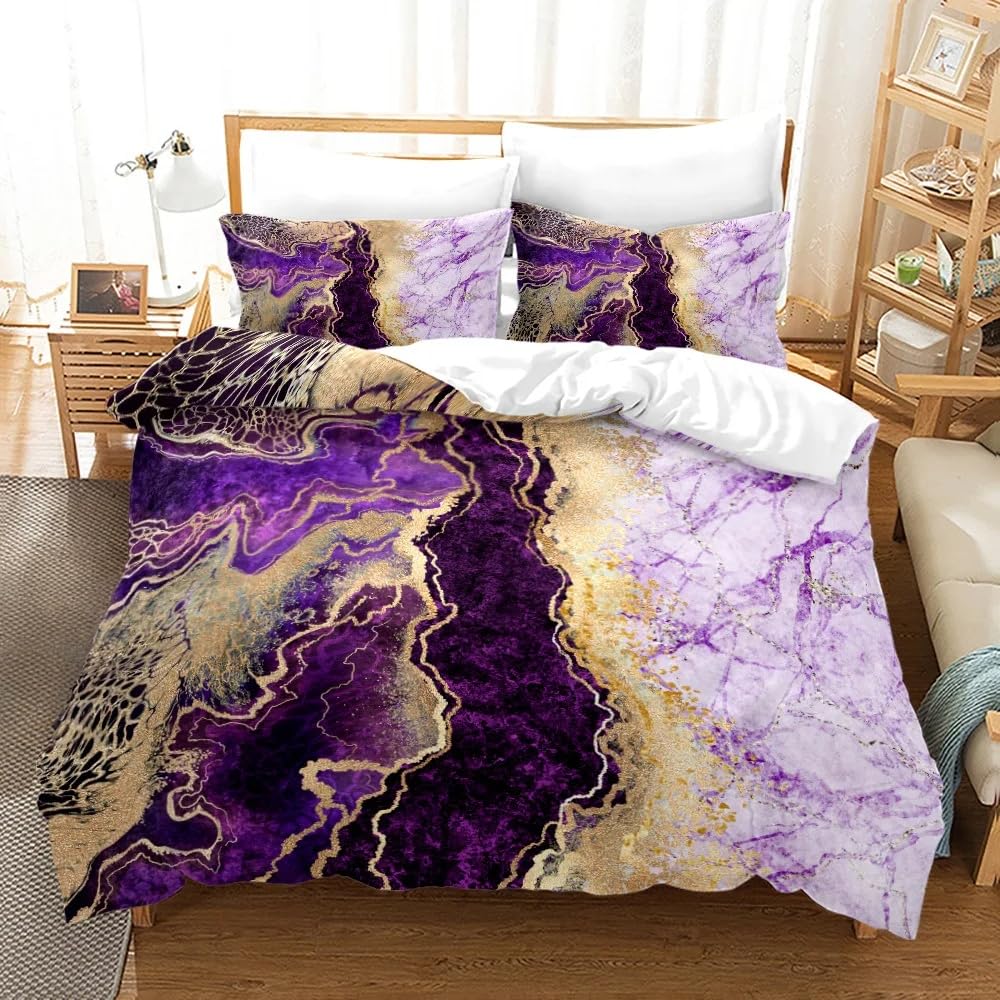 Housse de couette en marbre violet parure de lit abstrait avec taie d'oreiller pour chambre enfant et ado