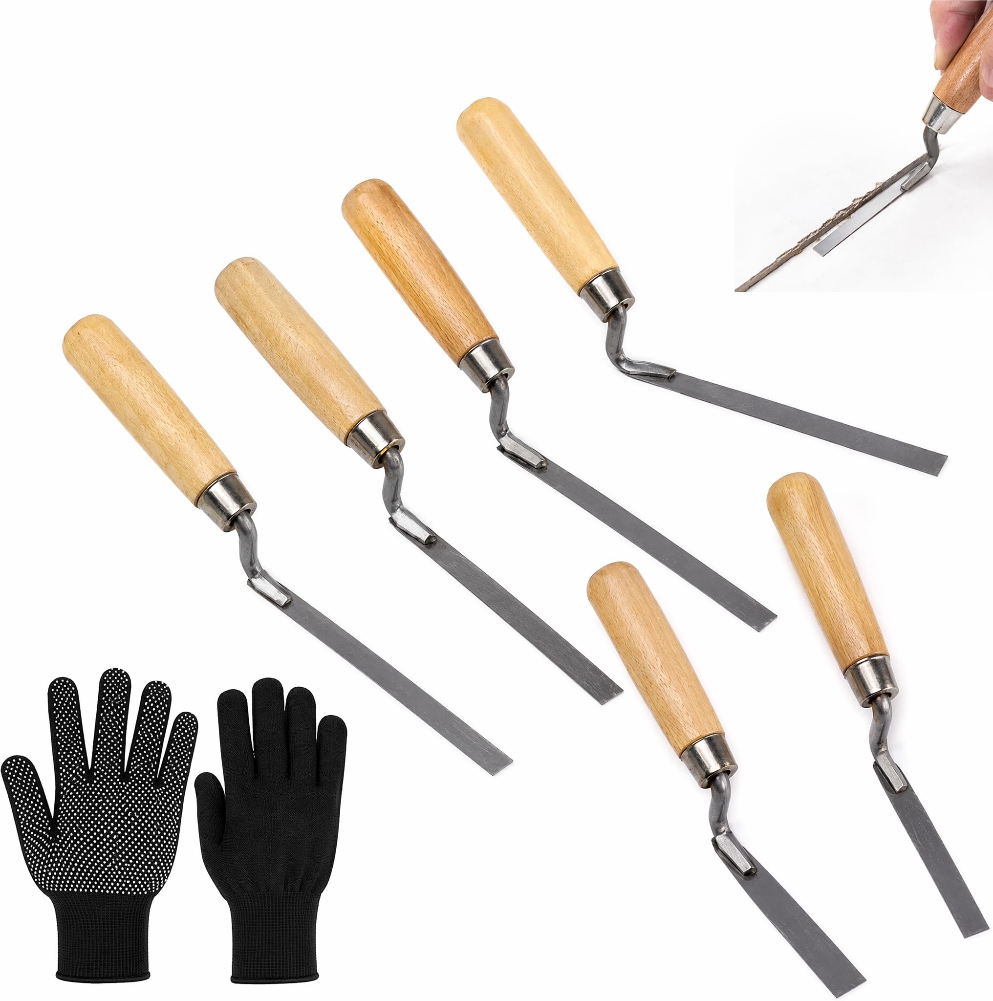 Pointing Trowel Set, 6 Pcs Stainless Steel Finger Trowel with Plus Size Gloves Stainless Steel Finger Pointing Flat Stiff Tuck Tools for DIY Bricklayer Brickwork Repointing and Gap Filling Tools