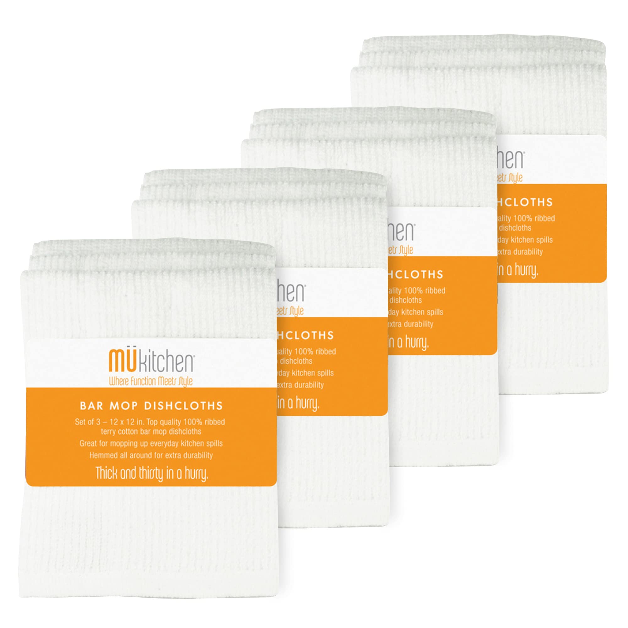 MÜ Kitchen | Bar Mop Cloth is 100% Quality Terry Cotton | Kitchen Dish Cloths for Cleaning & Drying Surfaces | Machine Washable & Reusable | Set of 12