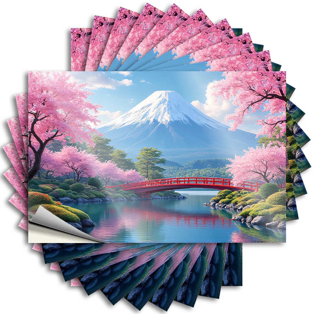 Cherry Blossoms and Mount Fuji Reflections Small Guest Bathroom Decor - Saying Case Removable Vinyl Decal(12X18CM)